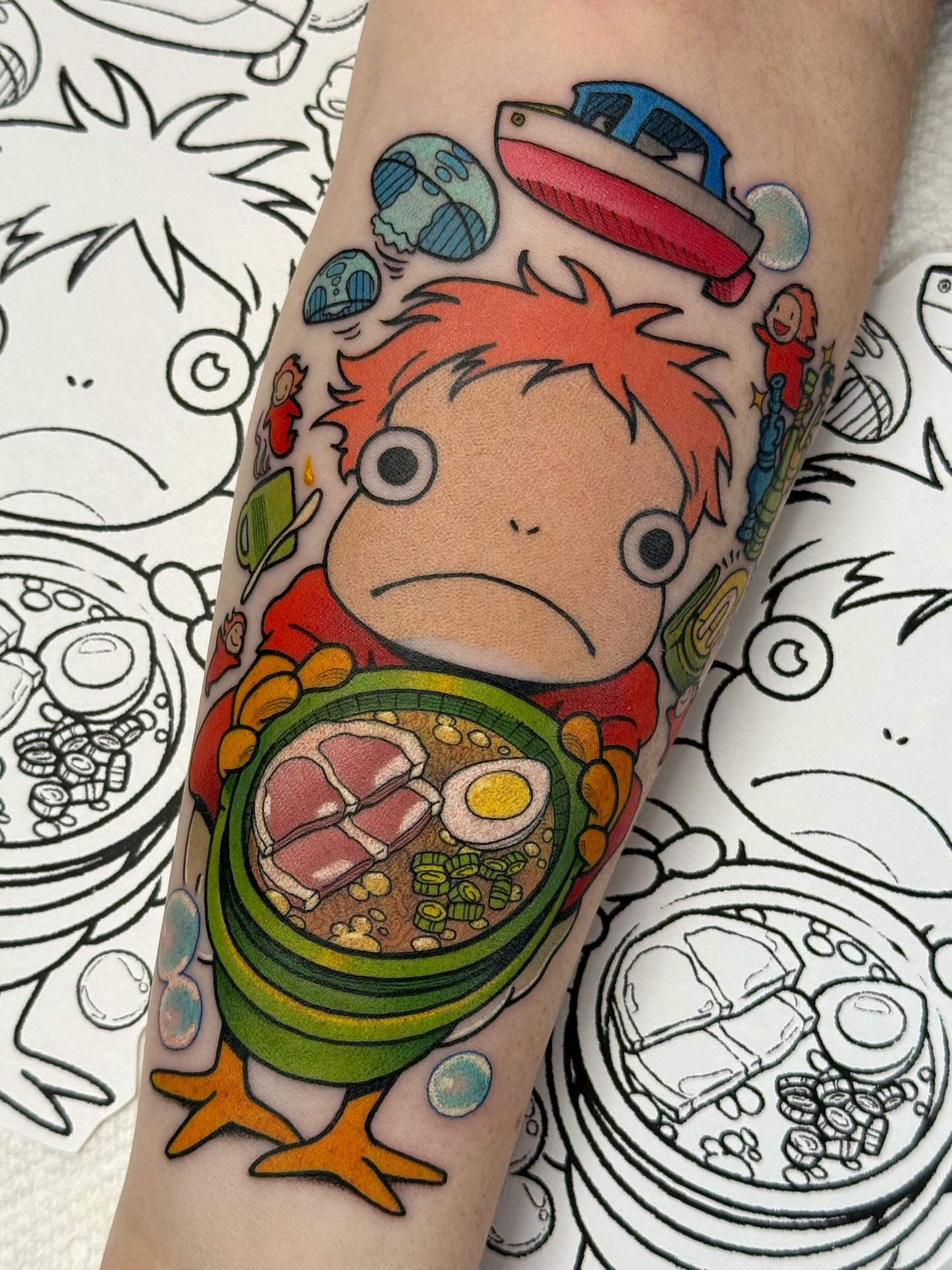 Ramen bowl anime tattoo on the forearm by Bold Anime Tattoos
