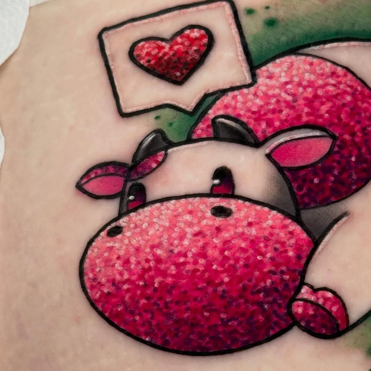 Cow dotwork tattoo on the forearm by Kayla Warren
