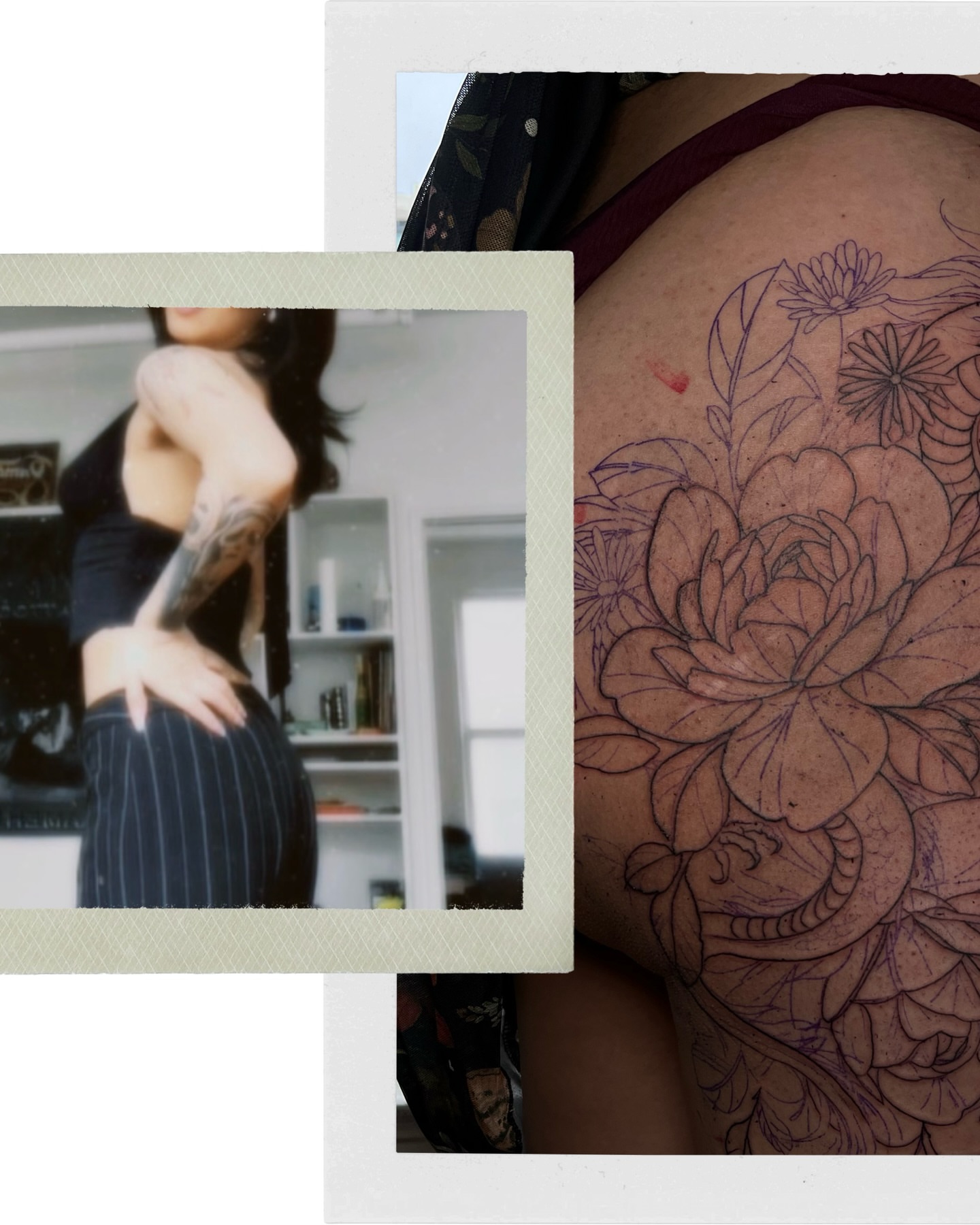 Floral design black and grey tattoo on the shoulder by Priscila, Los Angeles, California