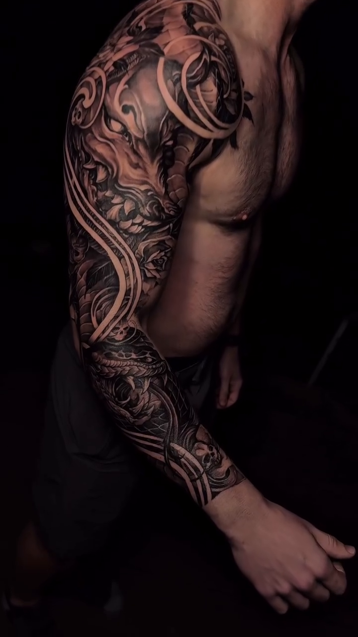 Ornamental sleeve ornamental tattoo by Jennal Wang