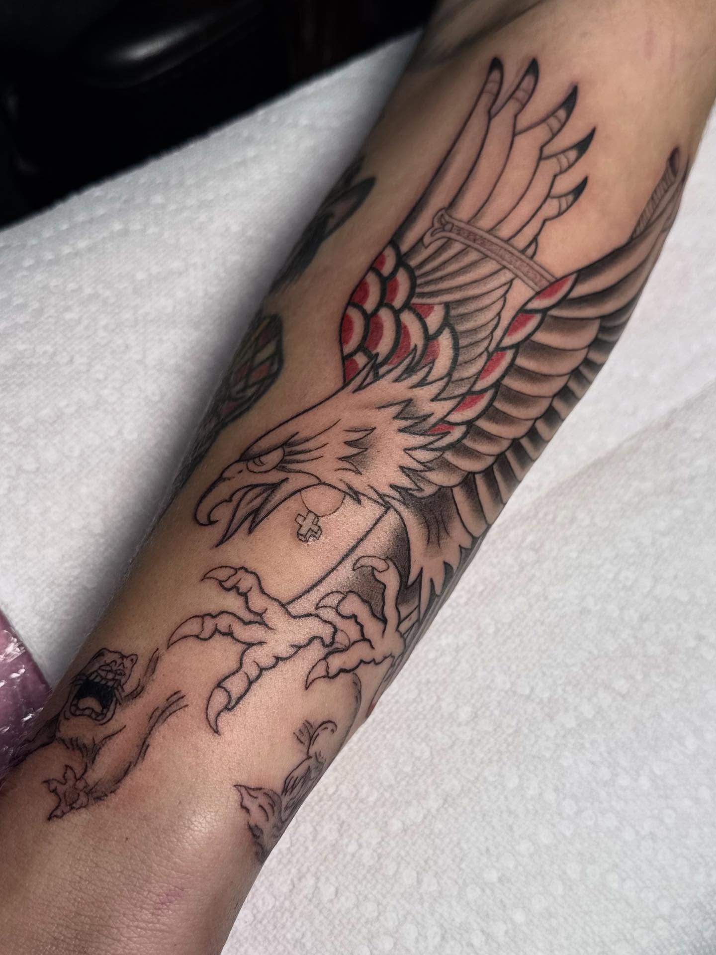 Eagle American traditional tattoo on the forearm by Nat🫧