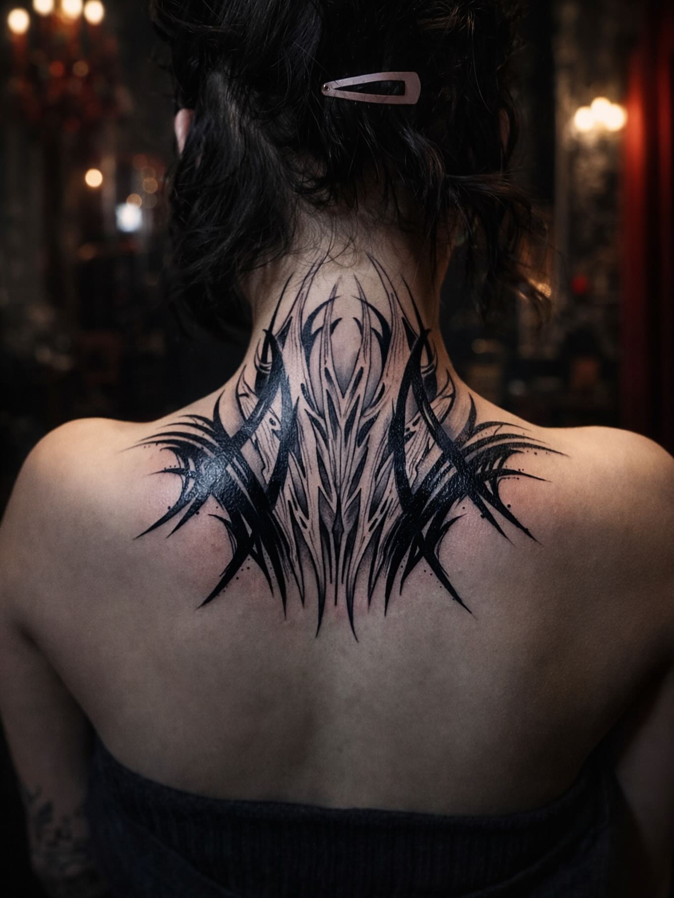 Spine tattoo tribal tattoo on the back by Angel Jmz