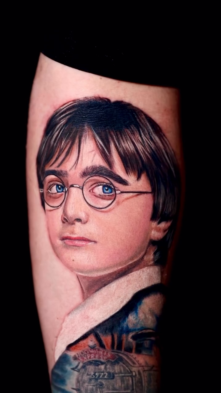 Harry Potter portrait realism tattoo by Binn Binn - Houston Tattoo Artist
