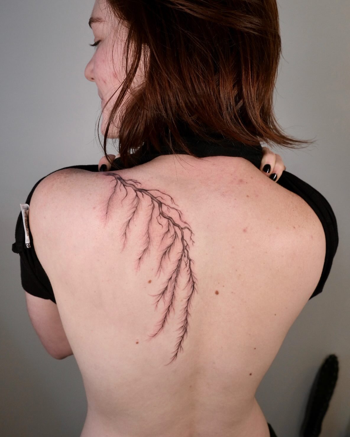 Root system fine line tattoo on the back by macie ❥ austin tattoo artist, Austin, Texas