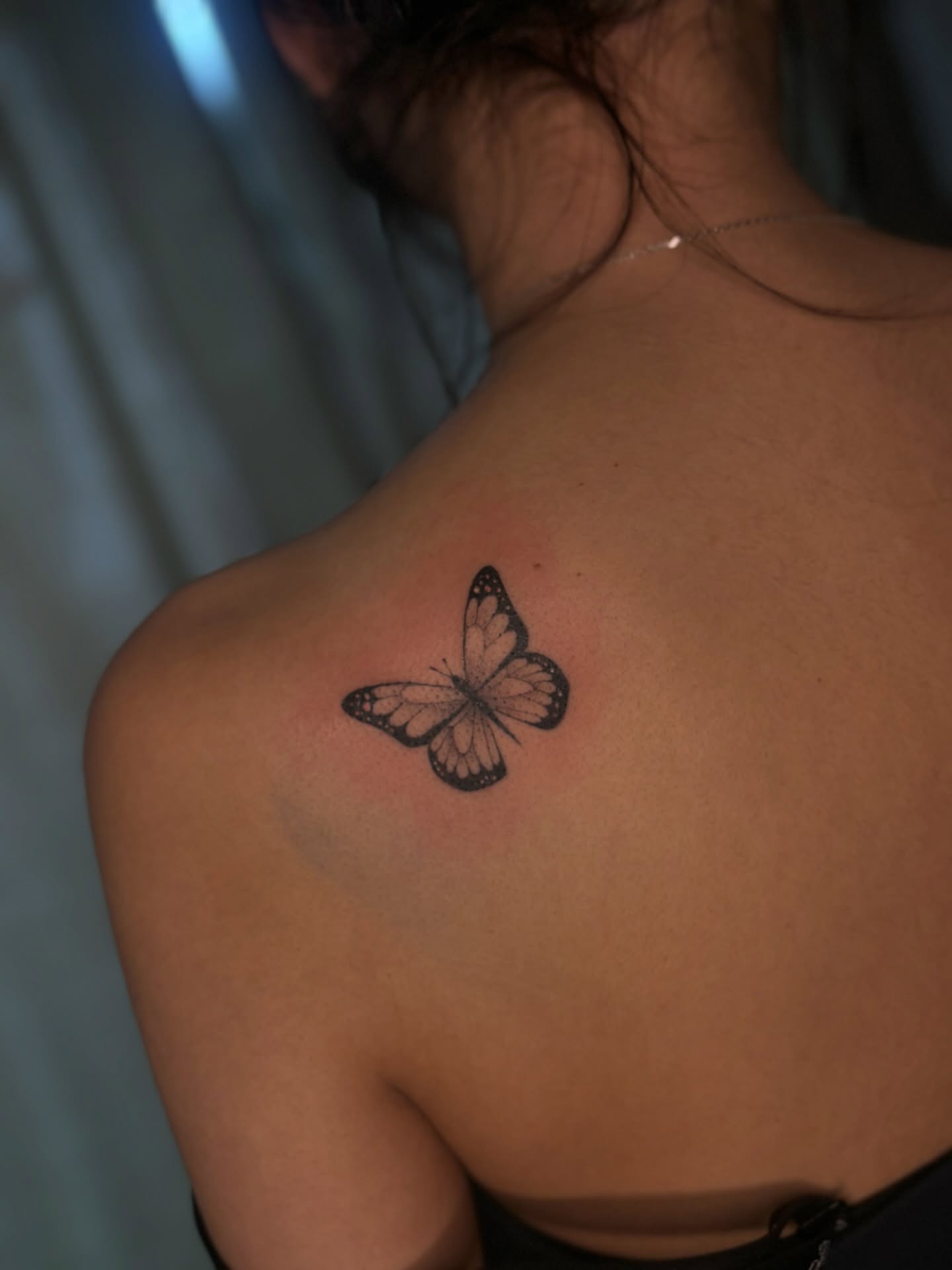 Butterfly black and grey tattoo on the back by the ink witch ๐ฎ๐ค๐