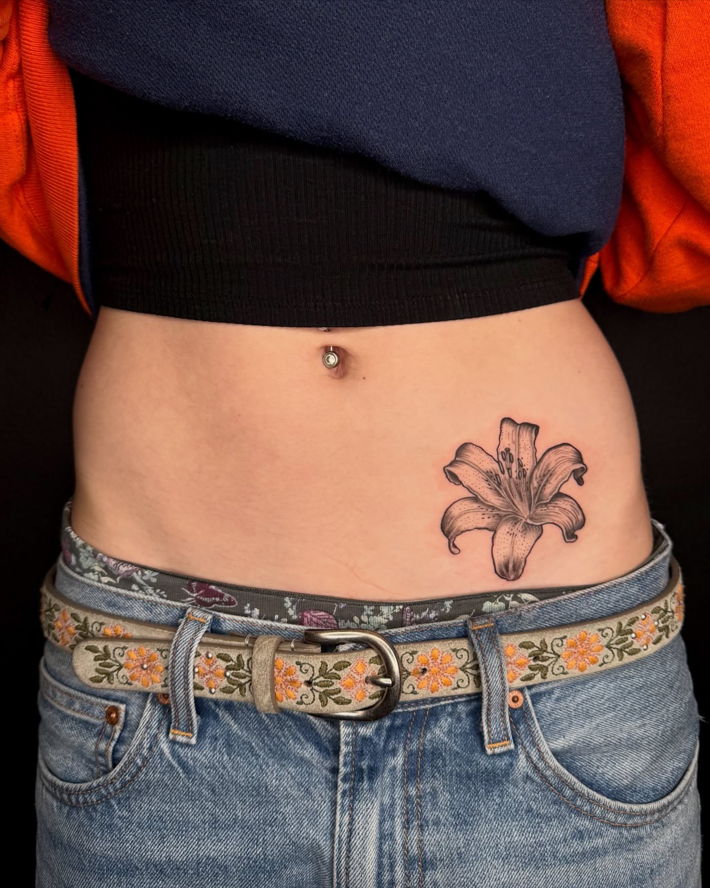Lily black and grey tattoo by Too Zen