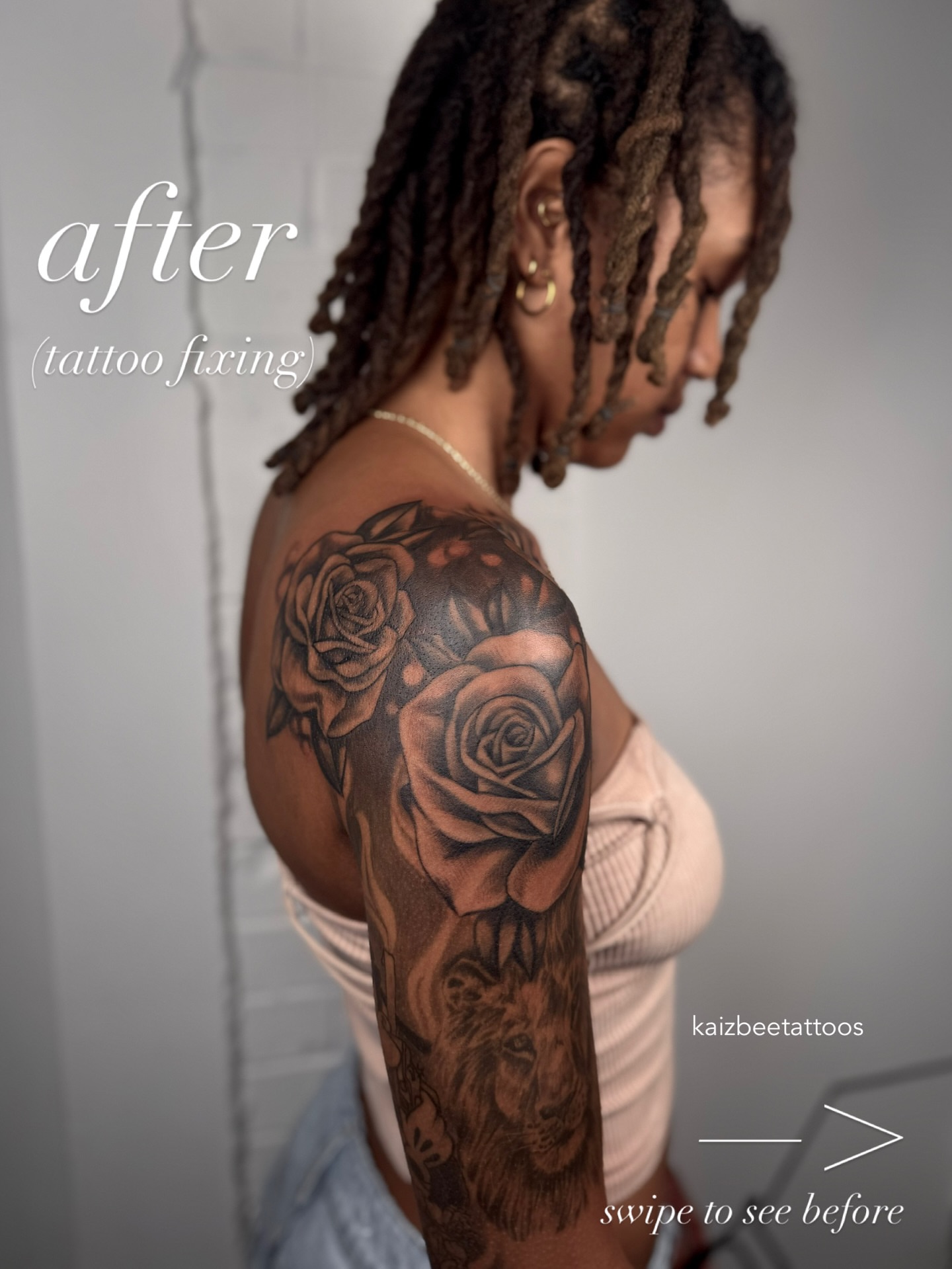 Tattoo by @kaizbeetattoos — realism, black_and_grey