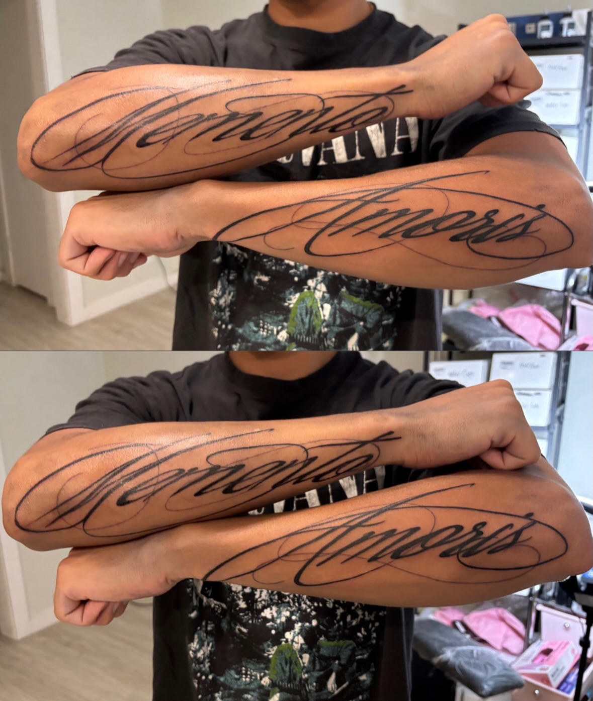 Script lettering lettering script tattoo on the forearm by @miffythereaper
