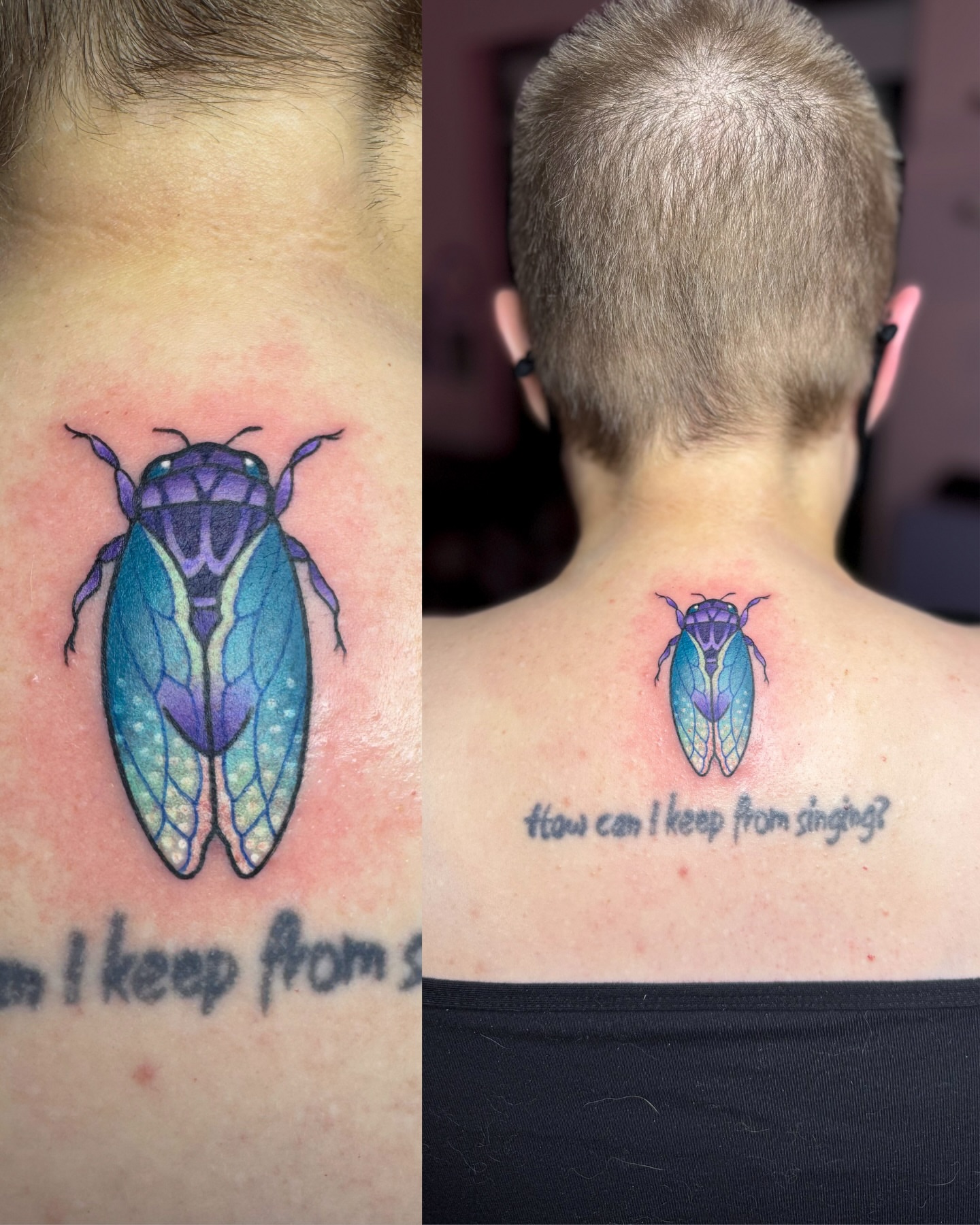 Cicada geometric tattoo on the back by Janine Ramos
