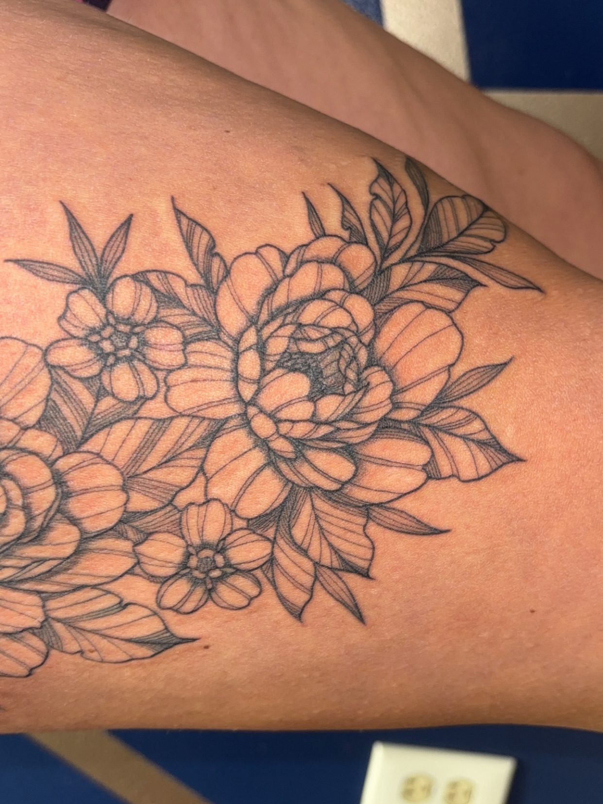 Floral bouquet black and grey tattoo on the forearm by ✨Cyerra Lynne✨