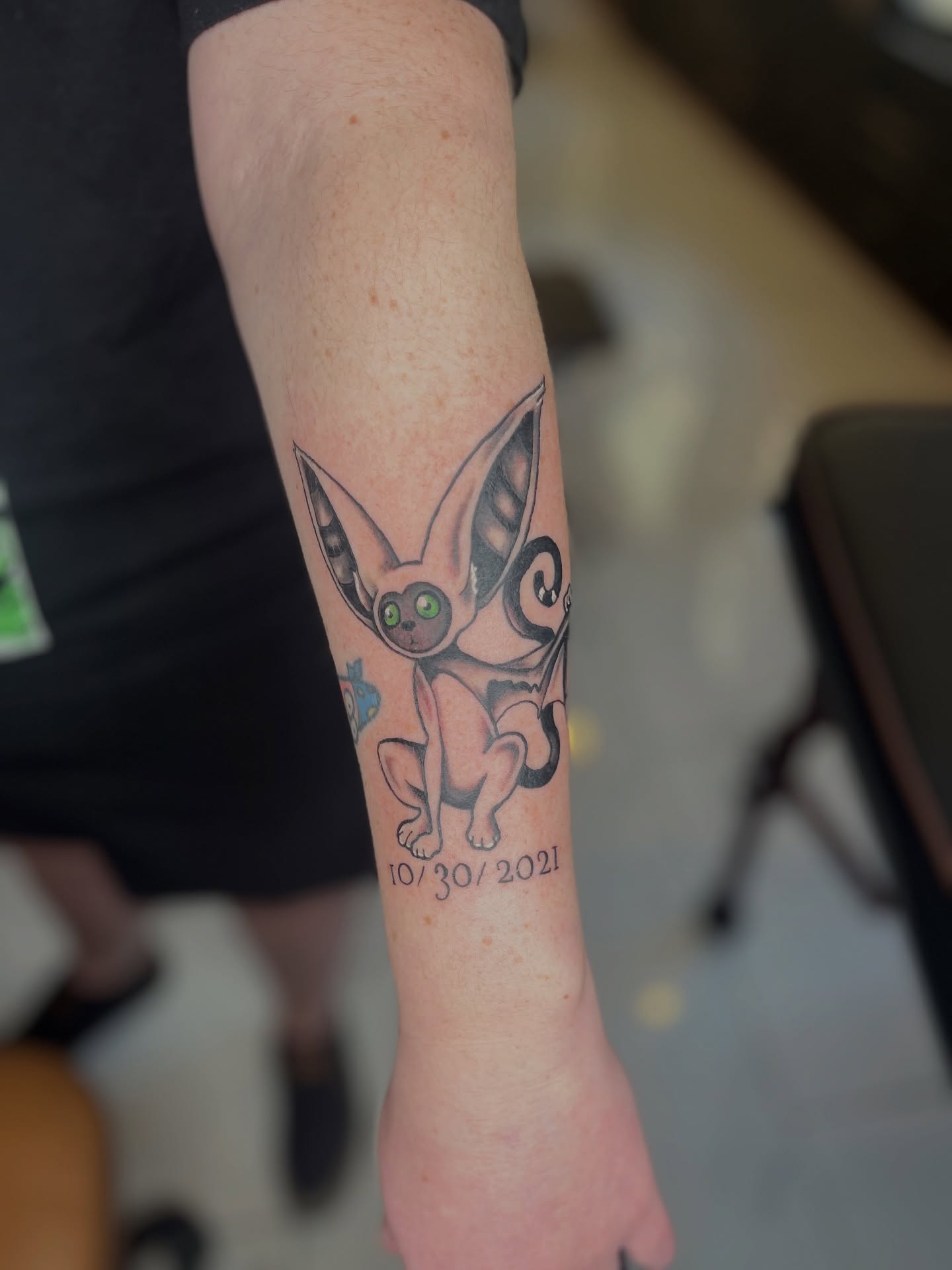 Flying squirrel black and grey tattoo on the forearm by ✨ Chris ✨