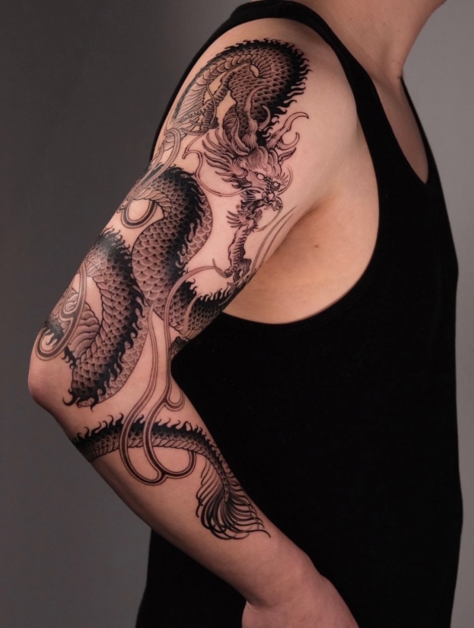 Tattoo by @bayun.tattoos — japanese_irezumi, black_and_grey