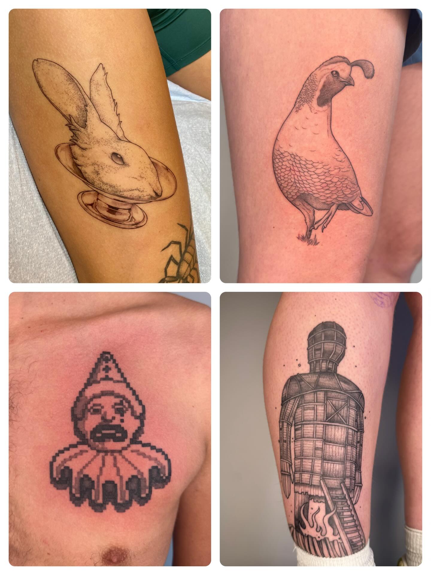 Animal dotwork tattoo on the upper arm by Maddie Hammell