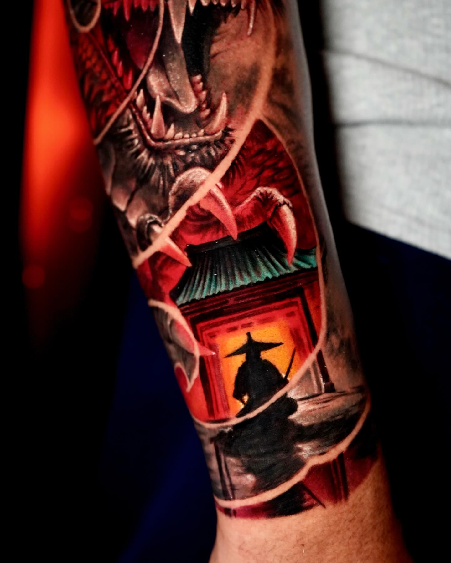 Dragon and wizard realism tattoo on the forearm by SID OU - Tattoo Artist