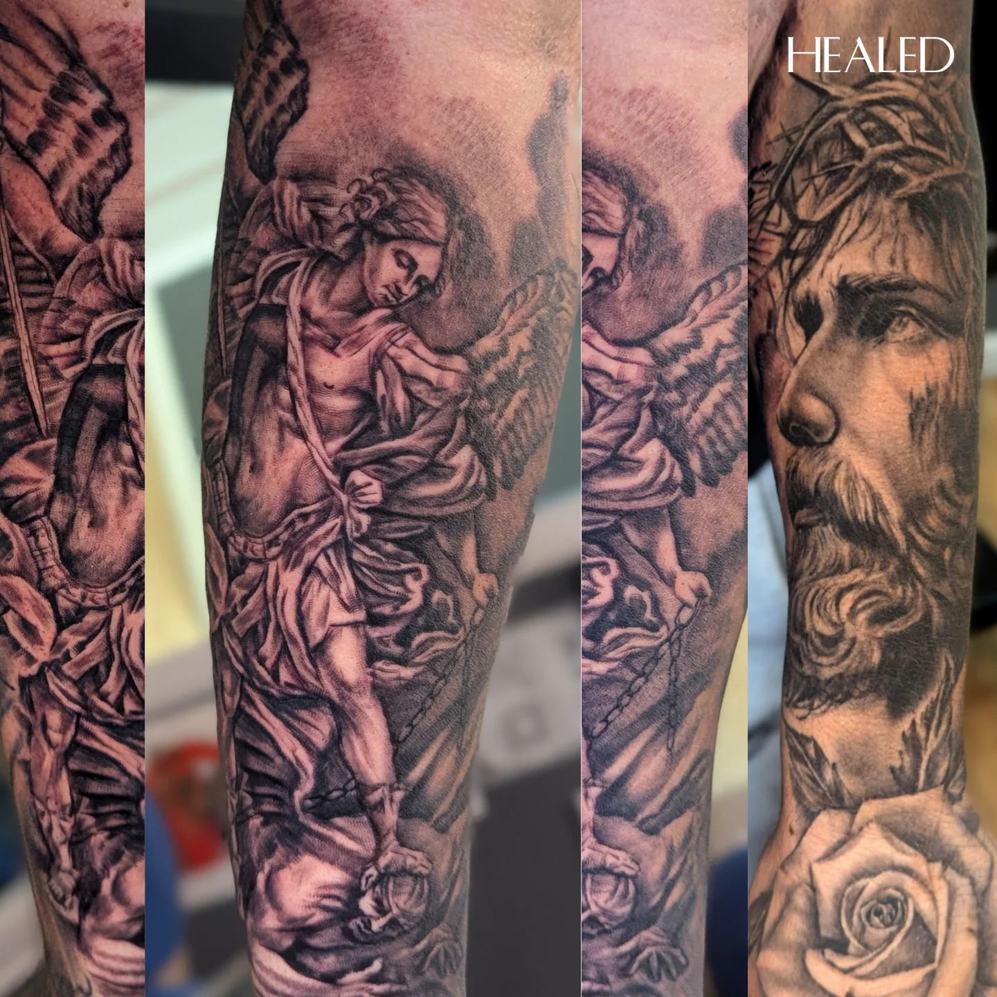Religious angel realism tattoo on the forearm by Bethany Jane Tattoos