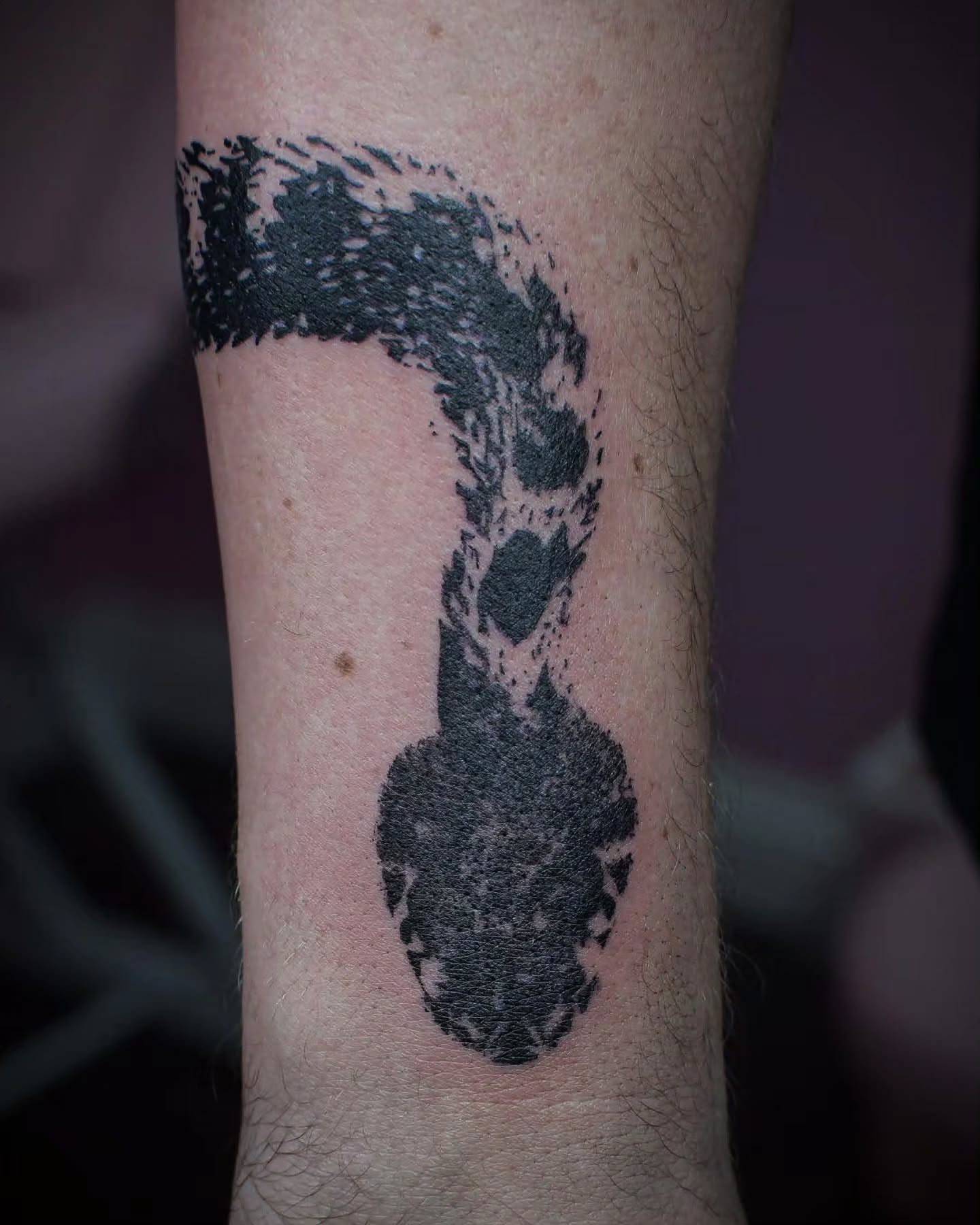 Footprint dotwork tattoo on the forearm by Tattoo Artist X Kamm, Salt Lake City, Utah
