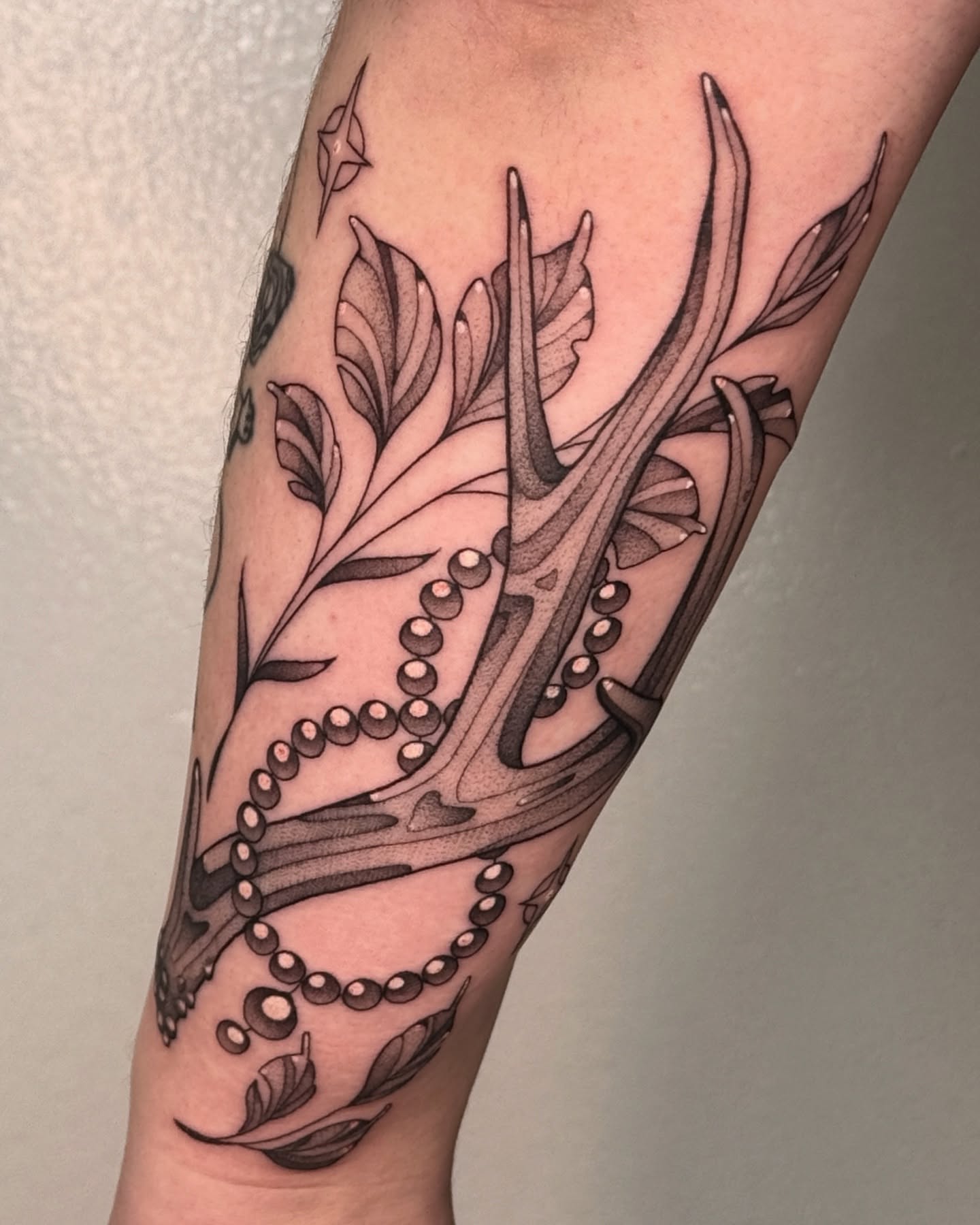 Tattoo by @deerbatstats — dotwork, black_and_grey
