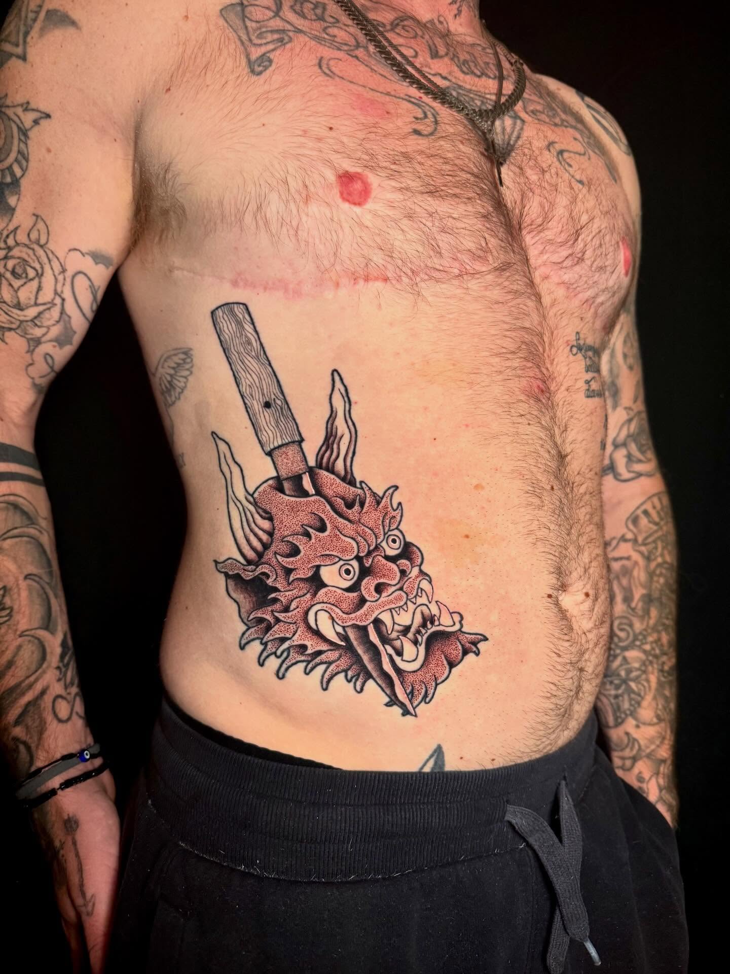 Tattoo by @_artattoos — dotwork, japanese_irezumi