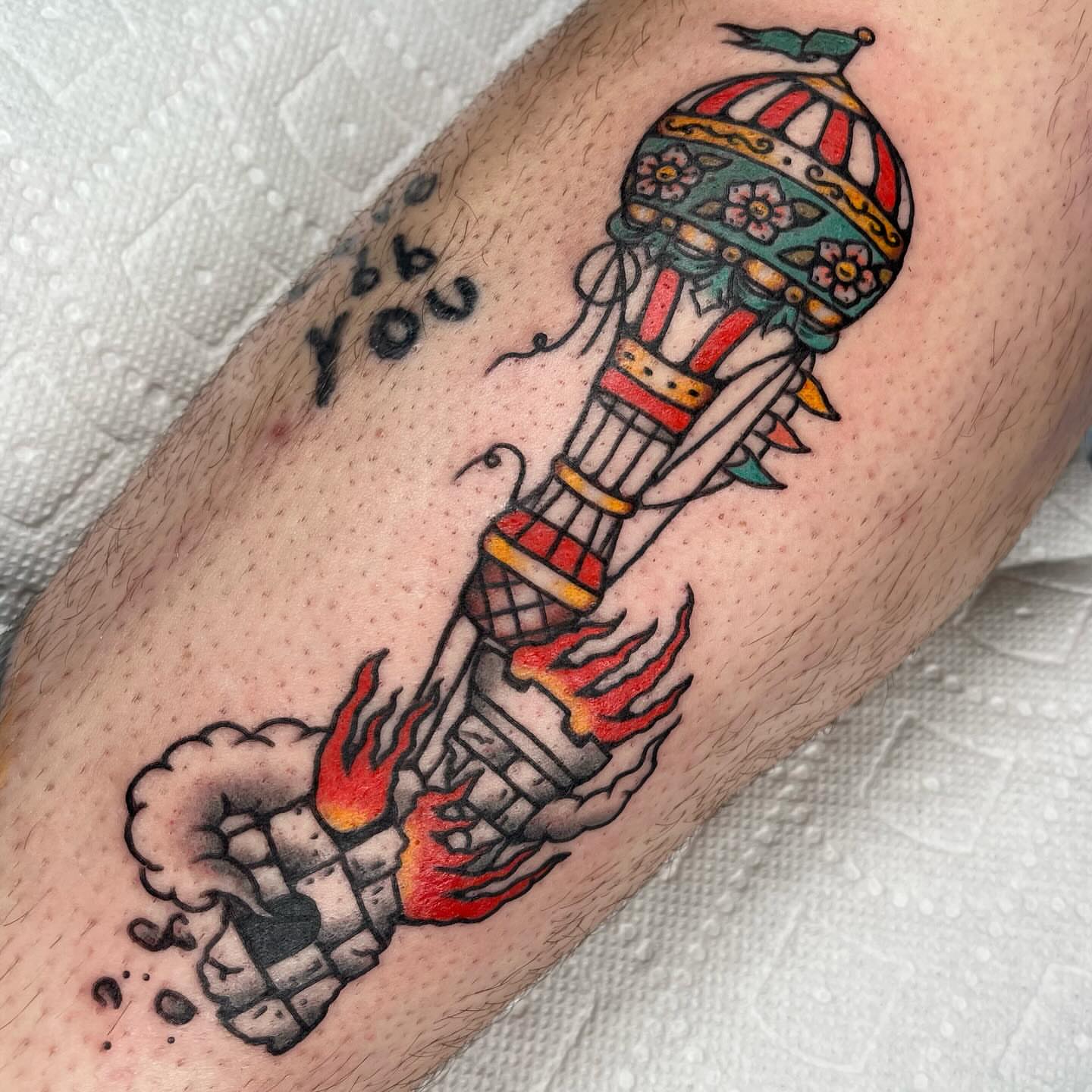 Rocket American traditional tattoo on the forearm by Jennifer Medrano