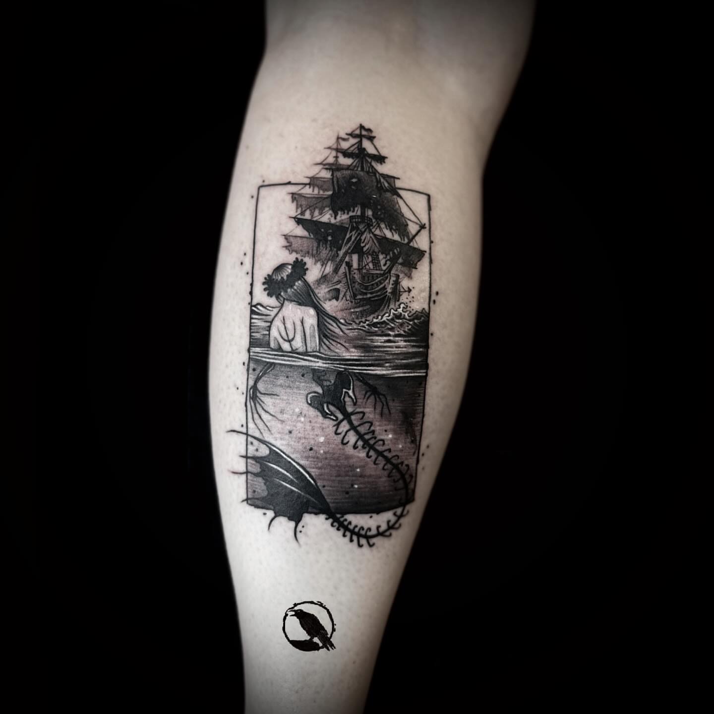 Ship and mermaid realism tattoo on the forearm by 𝕽𝖎𝖌𝖊𝖗𝖘 𝕳𝖆𝖒𝖟𝖆, San Francisco, California