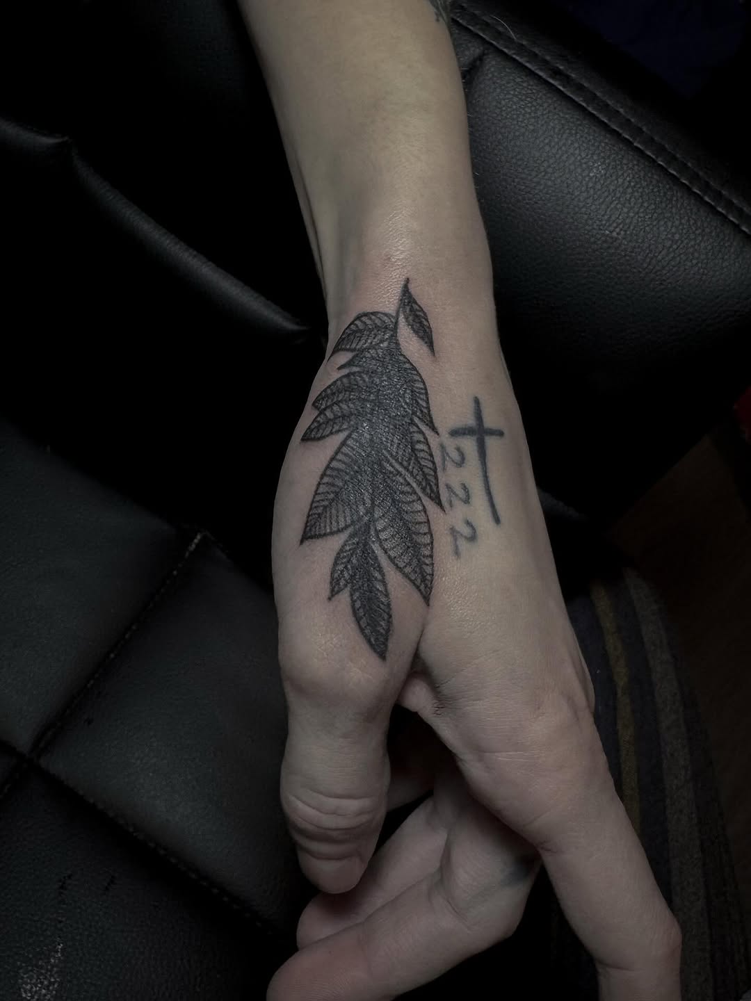 Leaf and numbers dotwork tattoo on the forearm by ☆ ciara ☆
