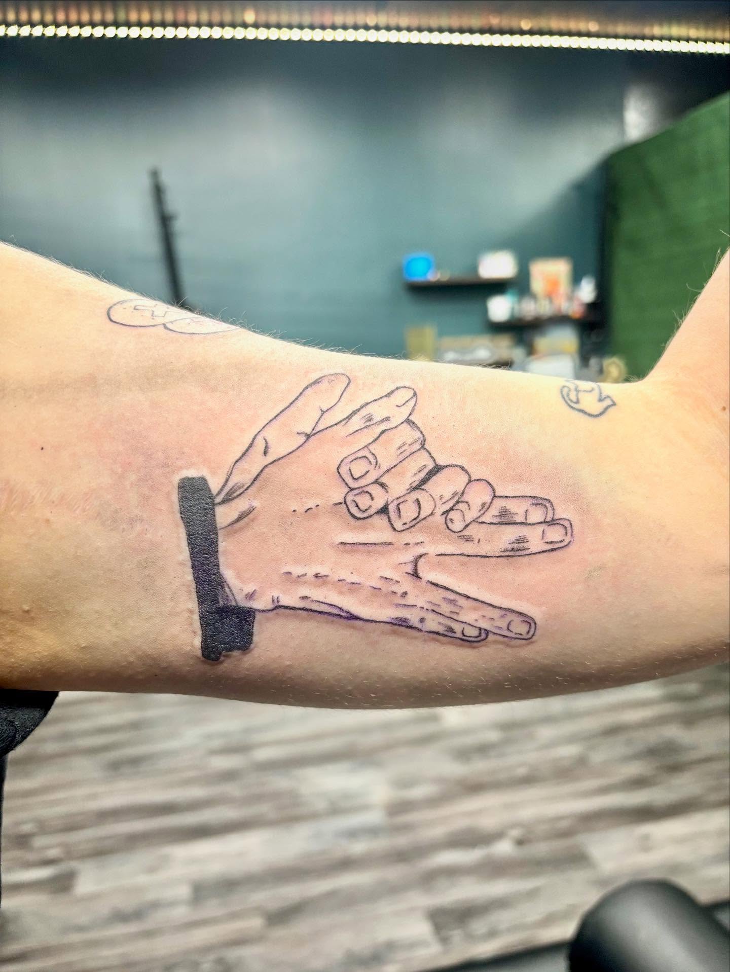 Hands black and grey tattoo on the forearm by ✨Tattoos By Martina ✨