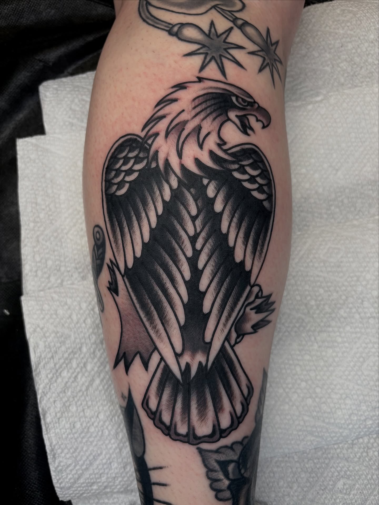 Eagle American traditional tattoo on the forearm by Dallas Tattoo Artist