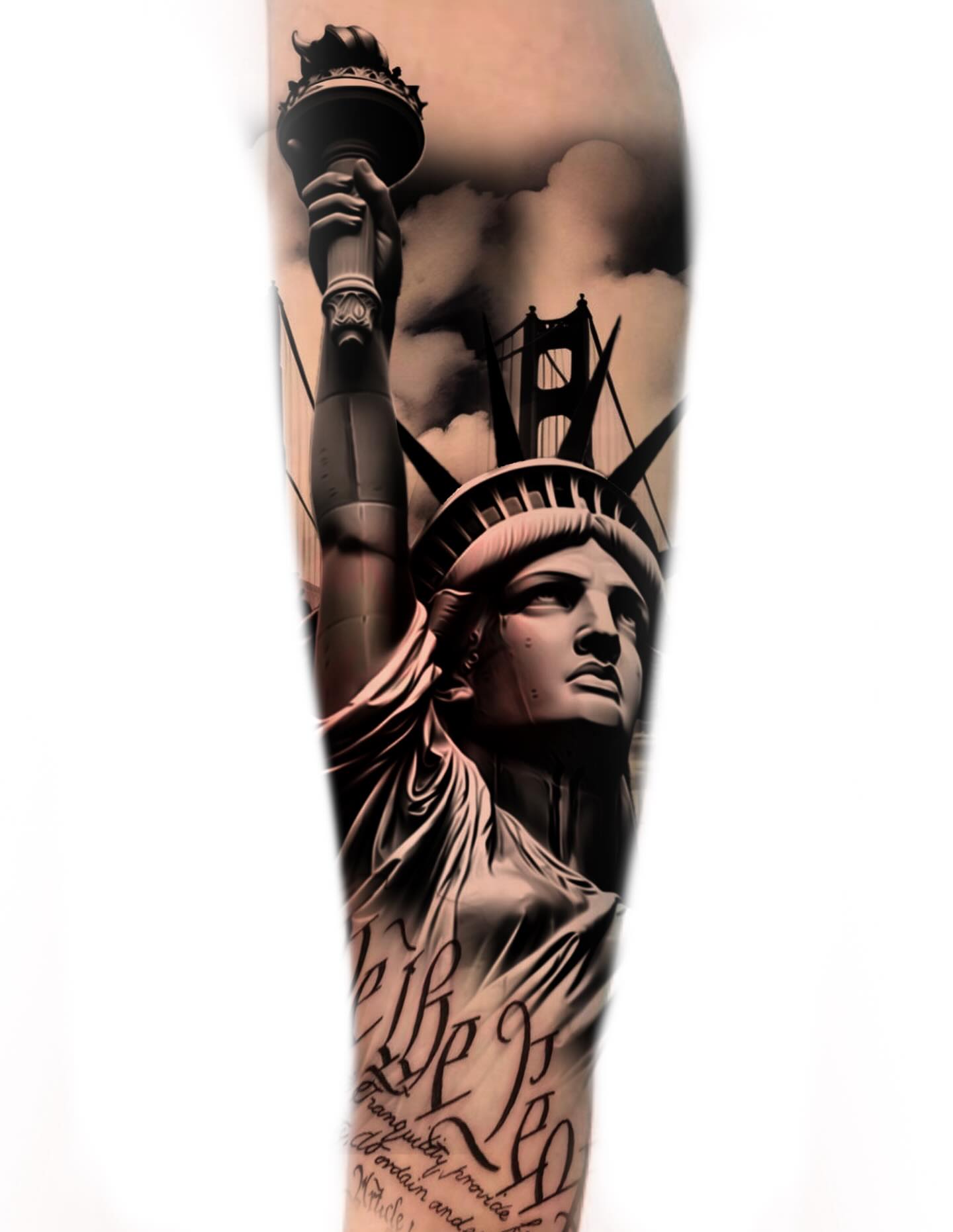 Statue of liberty realism tattoo on the forearm by North County Sd