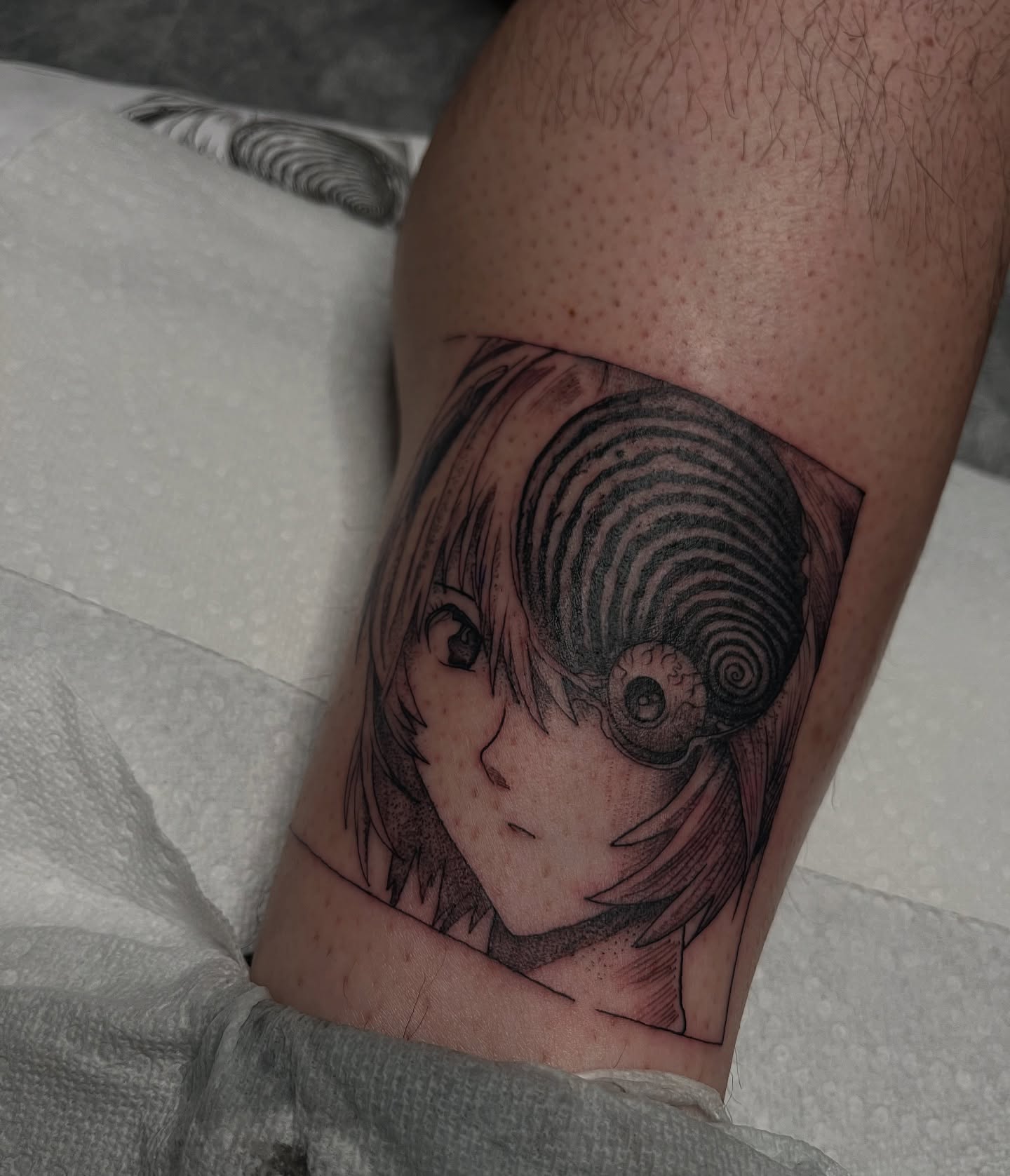 Anime character anime tattoo on the thigh by Timmy