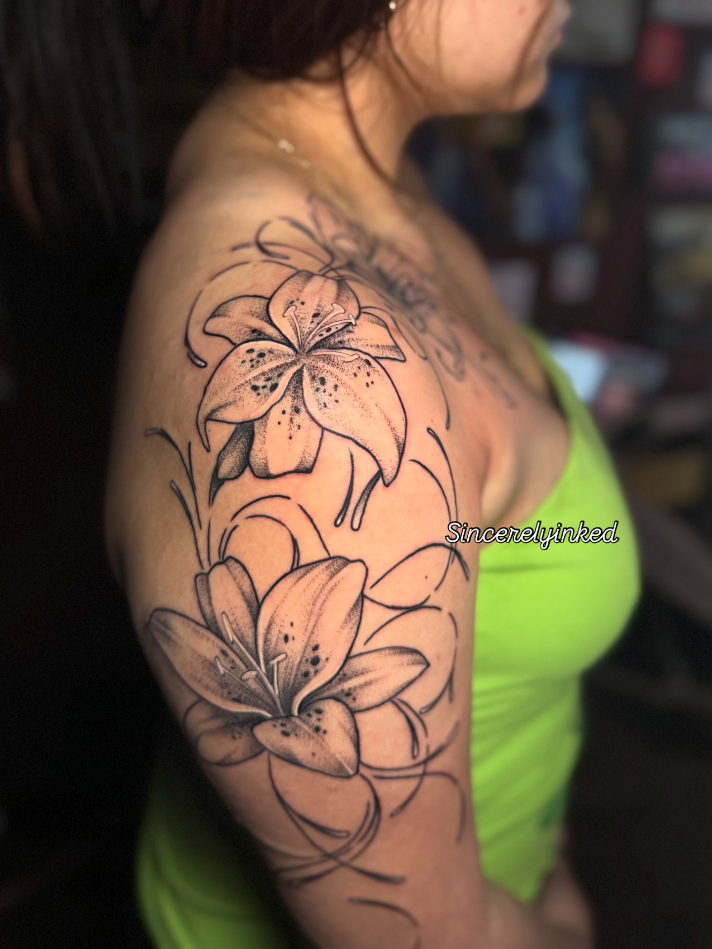 Tattoo by @sincerelyinked — dotwork, black_and_grey