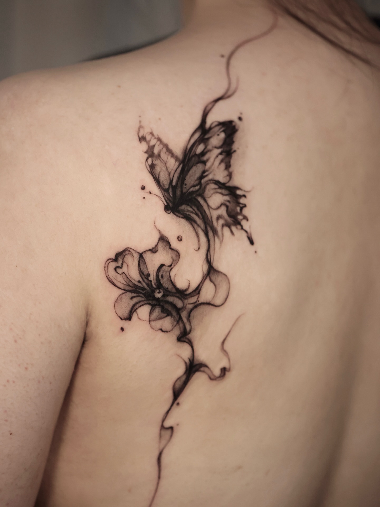 Fairy dotwork tattoo on the back by @tattoo_chamsae