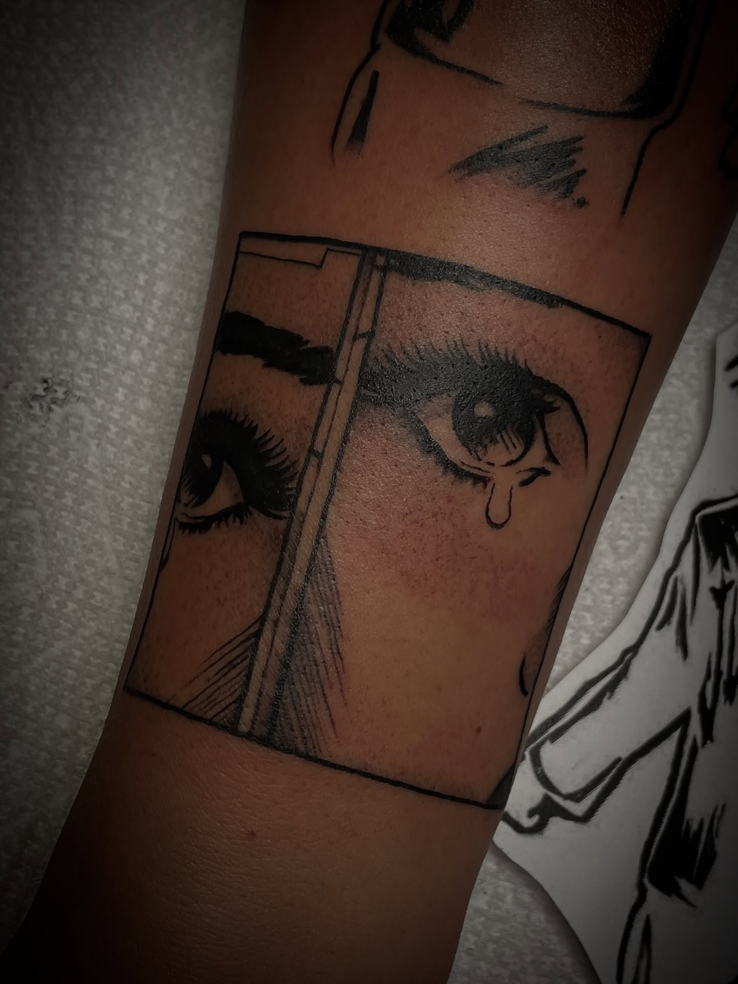 Tearful eye realism tattoo on the forearm by JoDee Yates