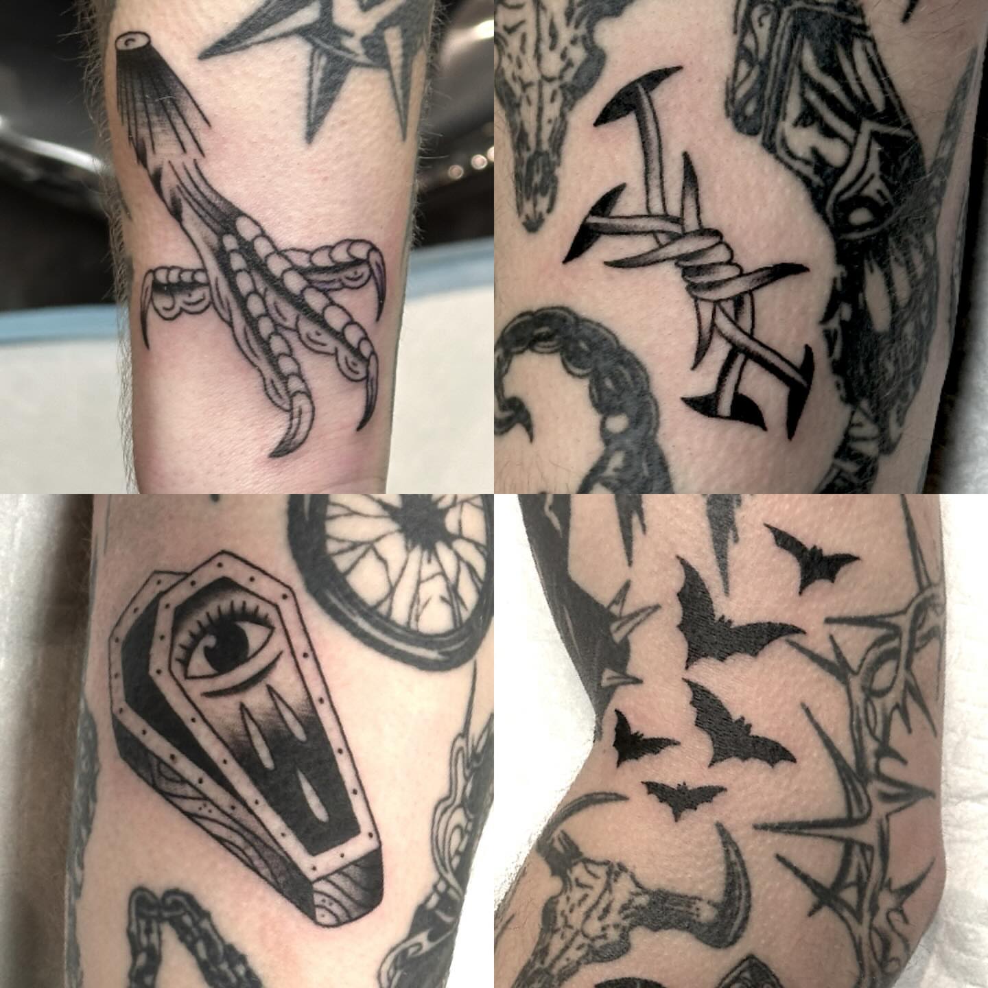 Barbed wire and anchor black and grey tattoo on the forearm by Dylan Curry