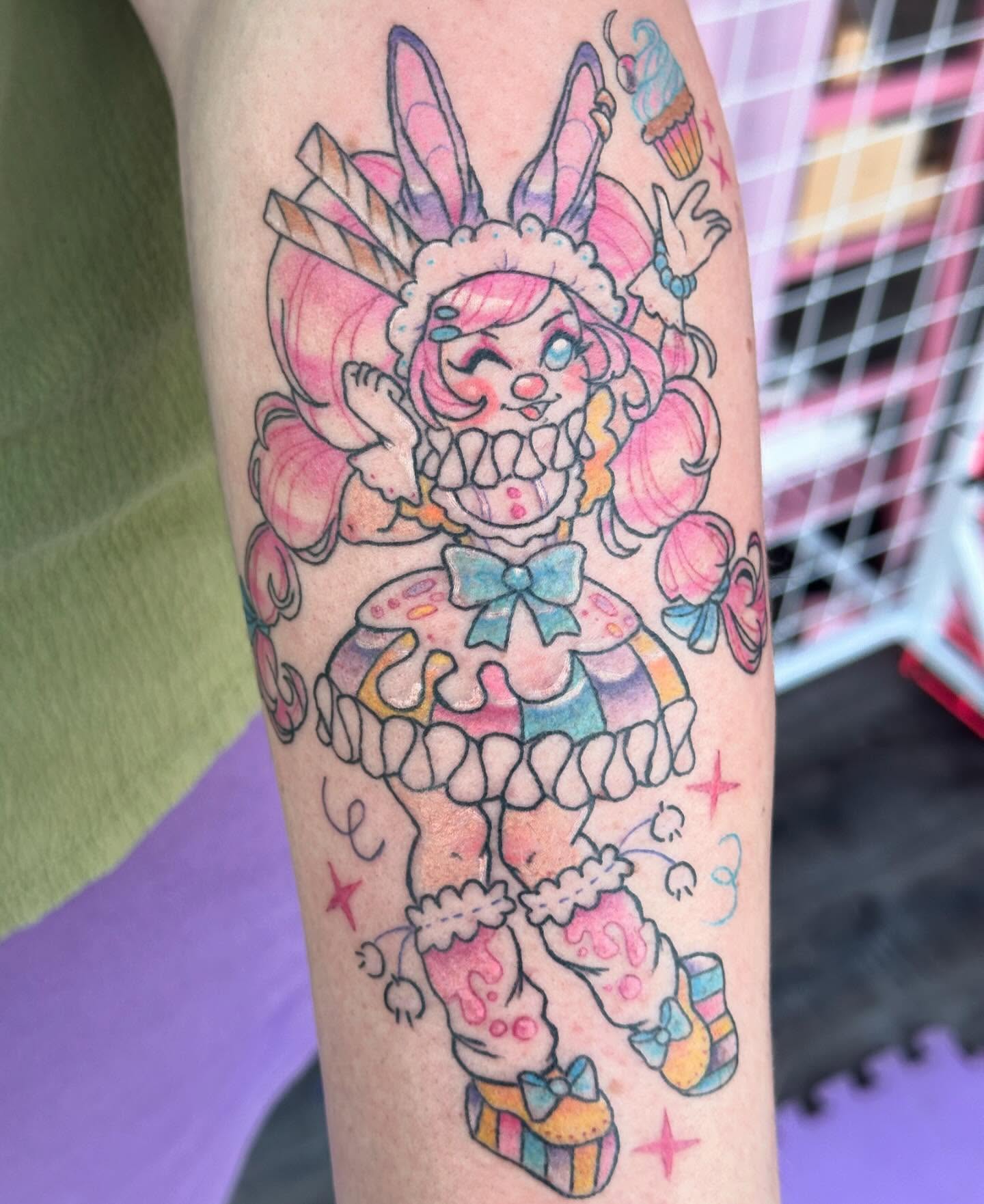 Clown doll new school tattoo on the forearm by ✦ Louie ✦, Sterling Heights, Michigan