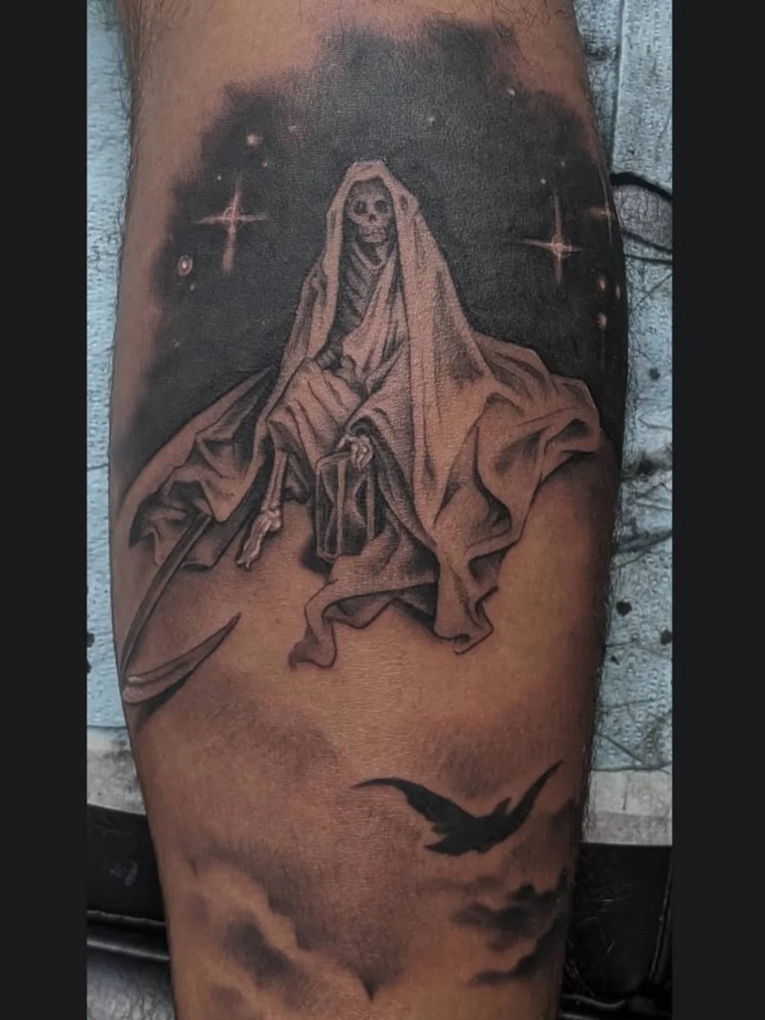 Reaper dark realism tattoo on the forearm by Ashton Allen-Ruiz, Portland, Oregon
