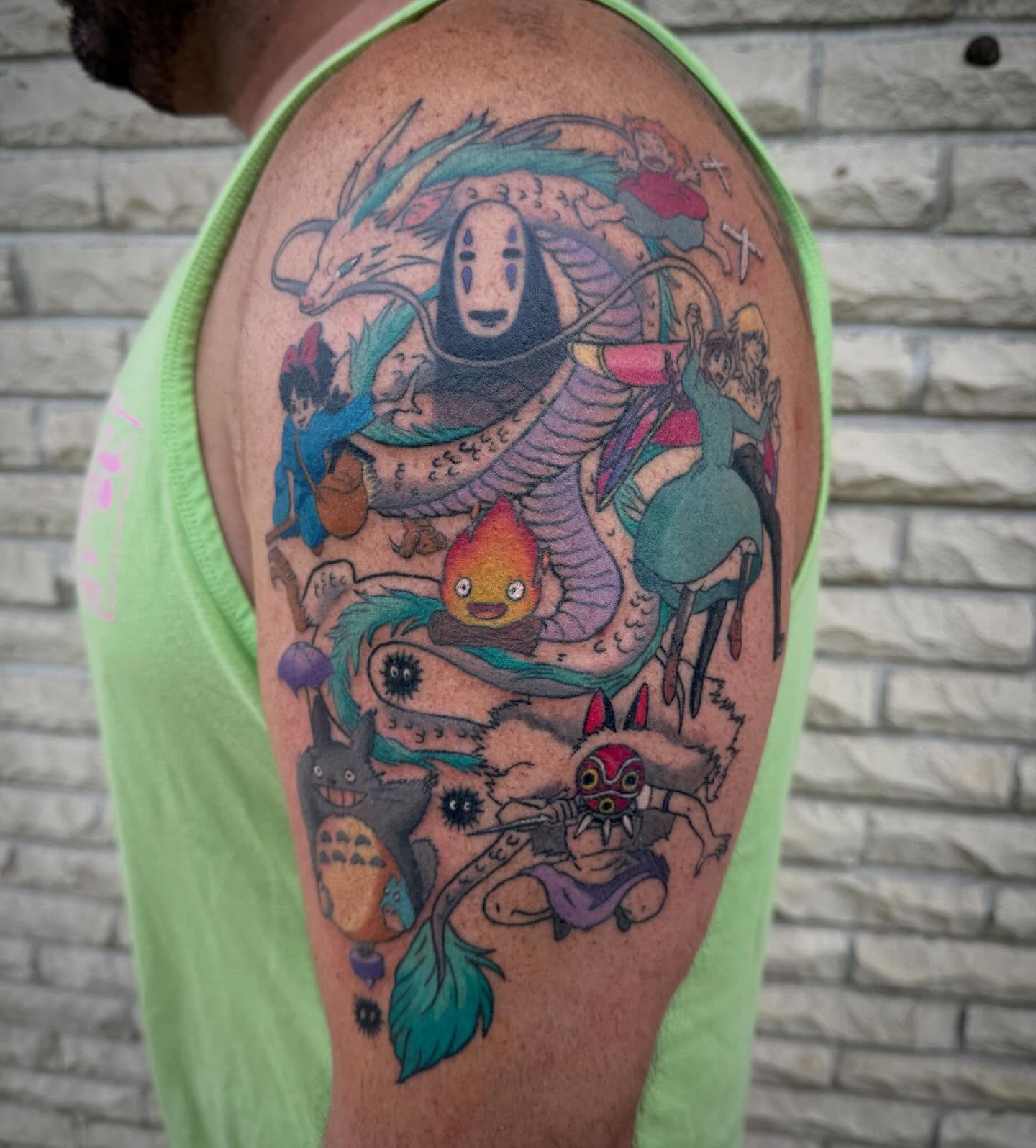 Studio portrait anime tattoo on the shoulder by Abby Hofman