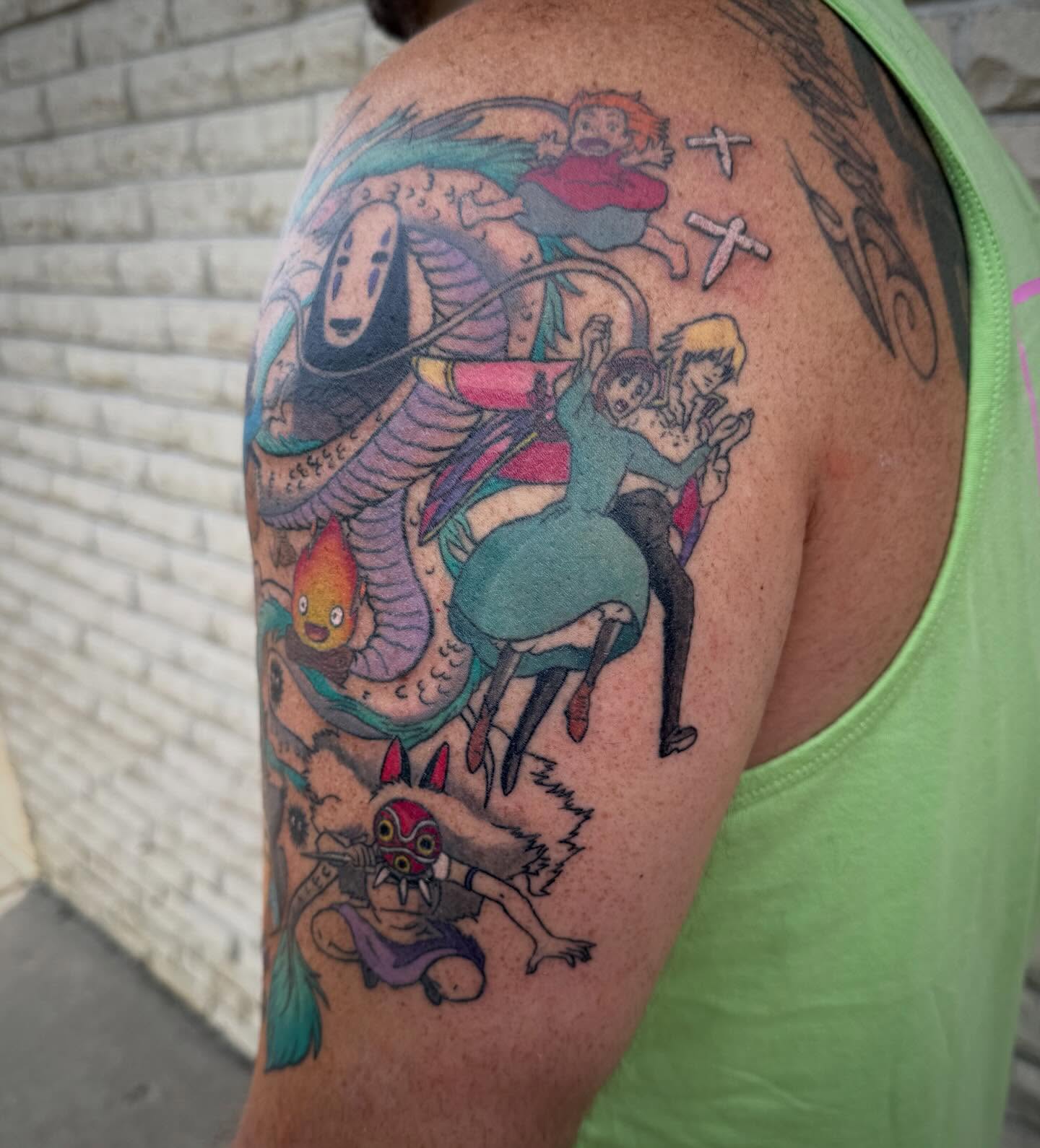 Studio ghibli characters anime tattoo on the shoulder by Abby Hofman