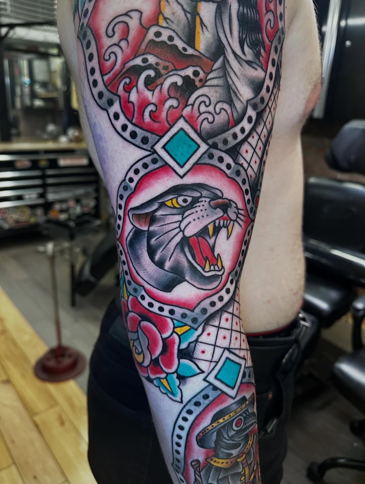Tattoo by @terryricetattoos — american_traditional, dotwork