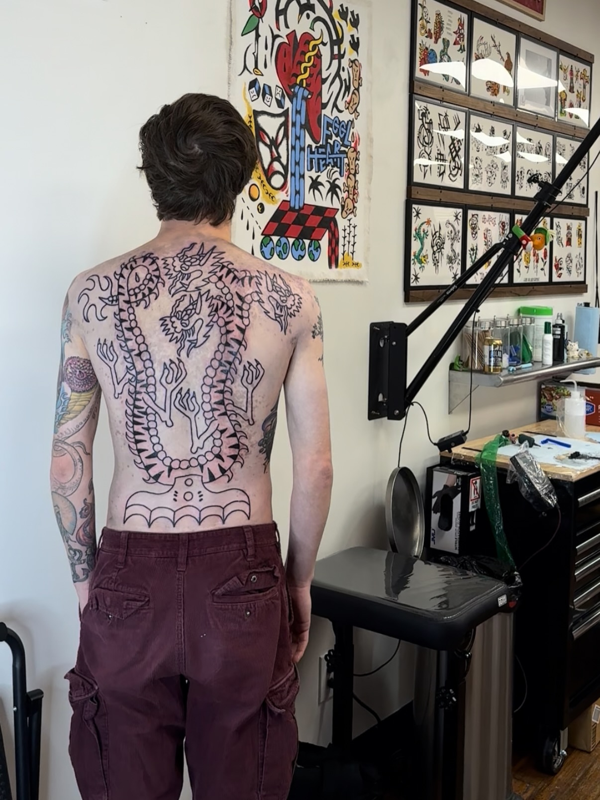 Dragon American traditional tattoo on the back by Roman