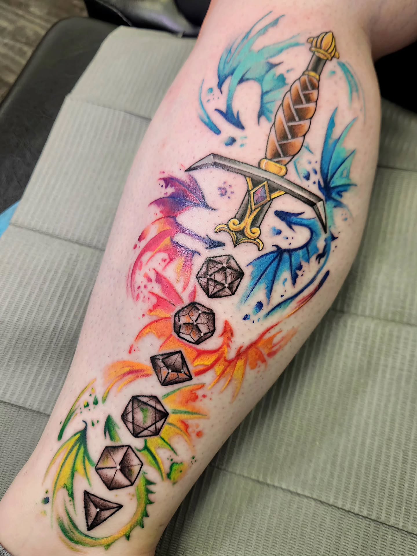 Tattoo by @artbyalizard — watercolor, geometric