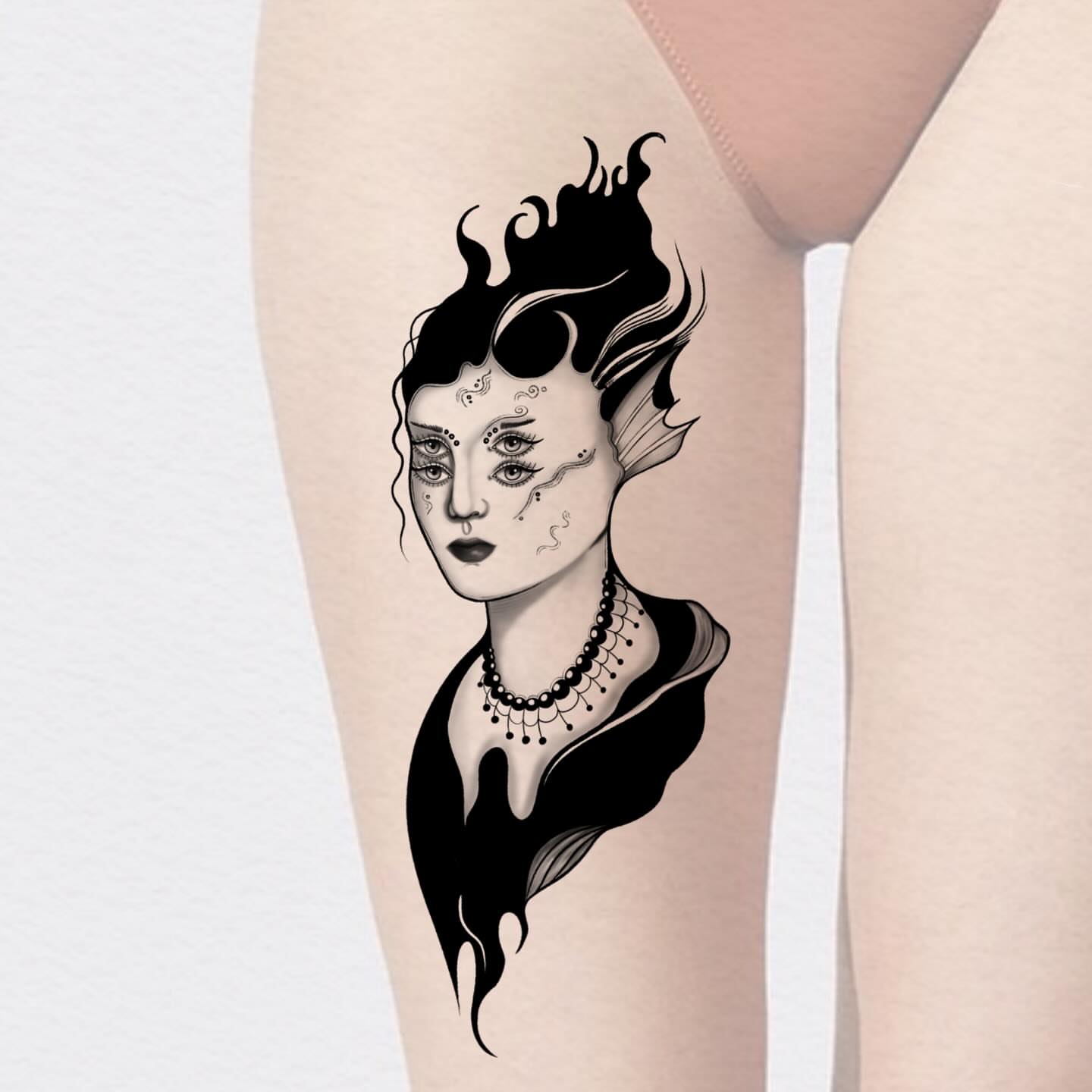 Woman illustrative tattoo on the forearm by Nika