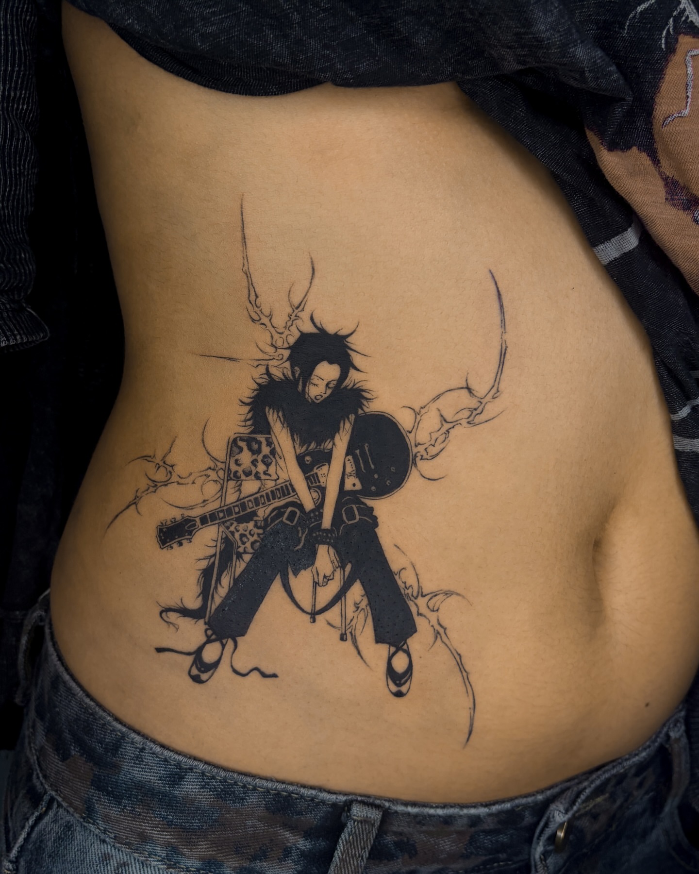 Guitarist black and grey tattoo on the torso by ☆ gia