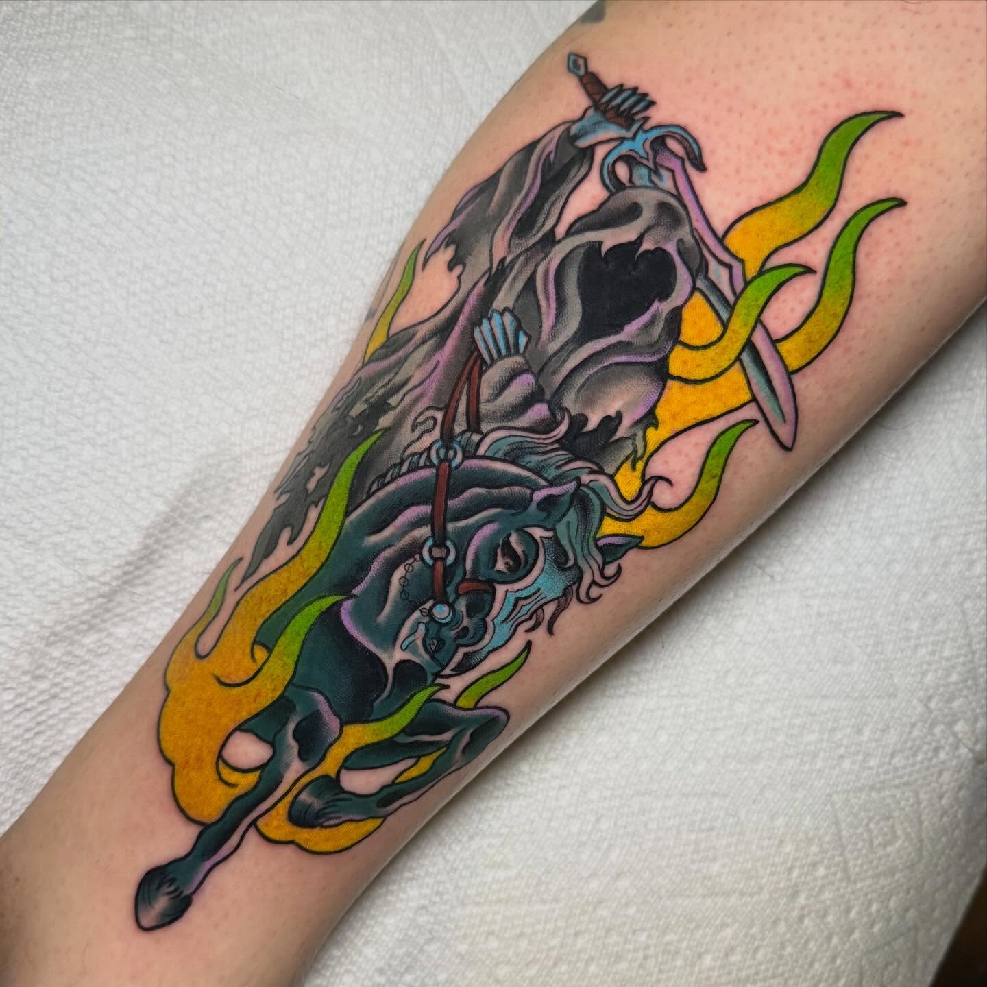 Tattoo by @trashcattattoos — american_traditional, dotwork