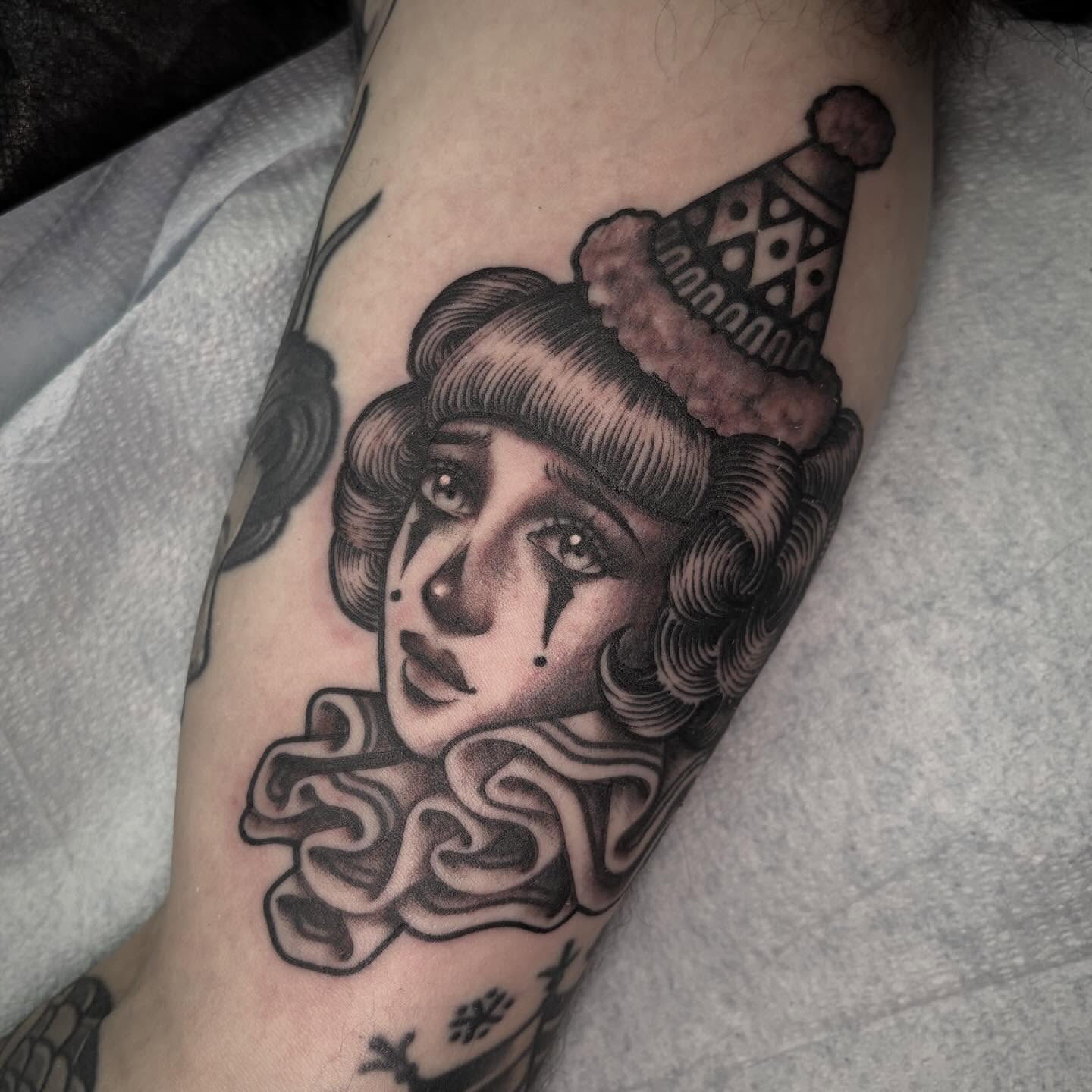 Clown American traditional tattoo on the forearm by ๐ป๐๐๐ ๐ณ๐๐๐๐๐๐ ๐๐๐