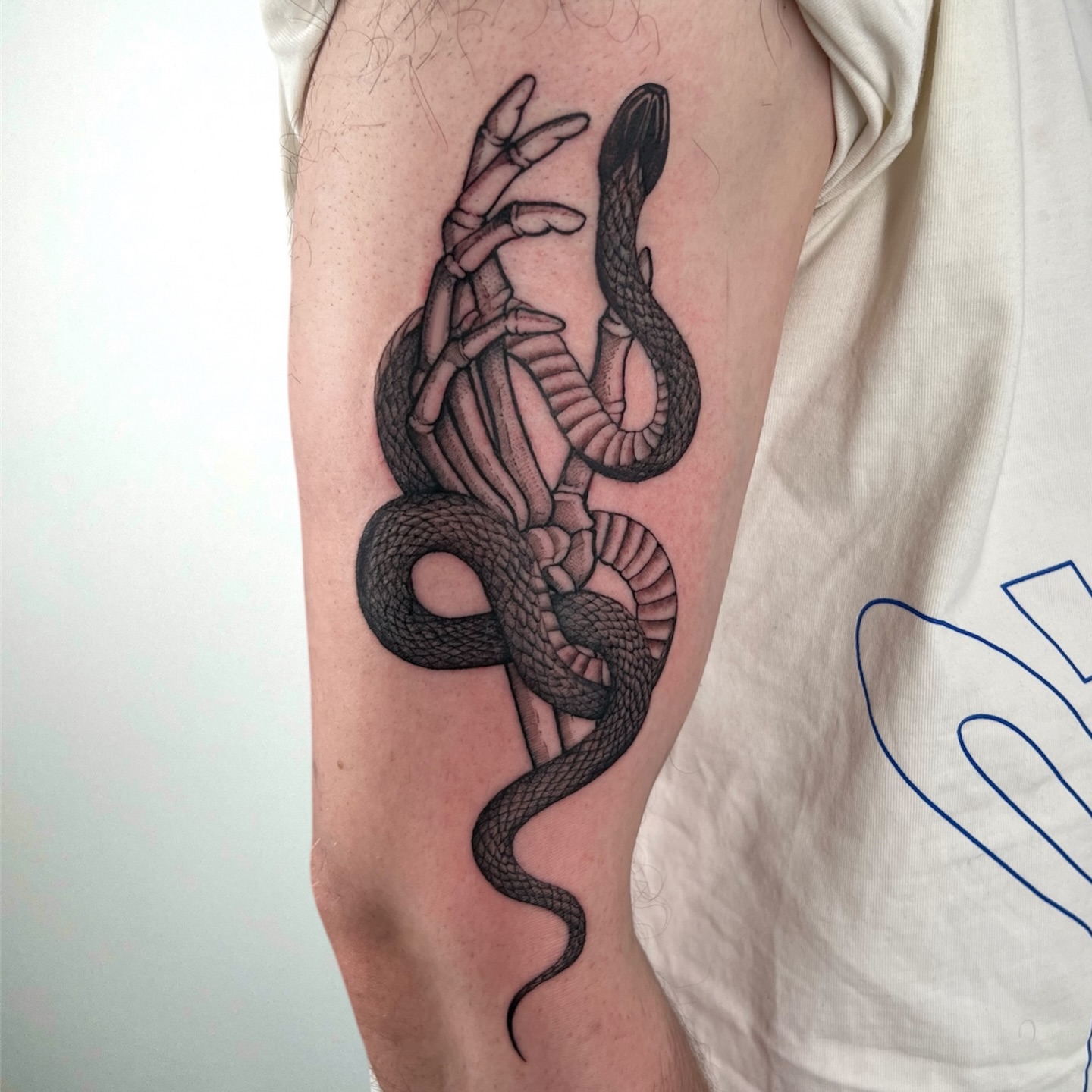 Snake black and grey tattoo on the forearm by ⚒dptattoos ⚒, East Williamsburg, Brooklyn