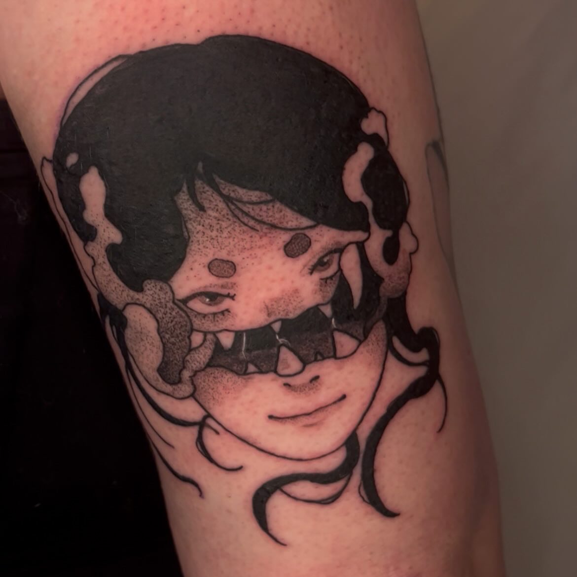 Tattoo by @pitypostcard — dotwork, black_and_grey