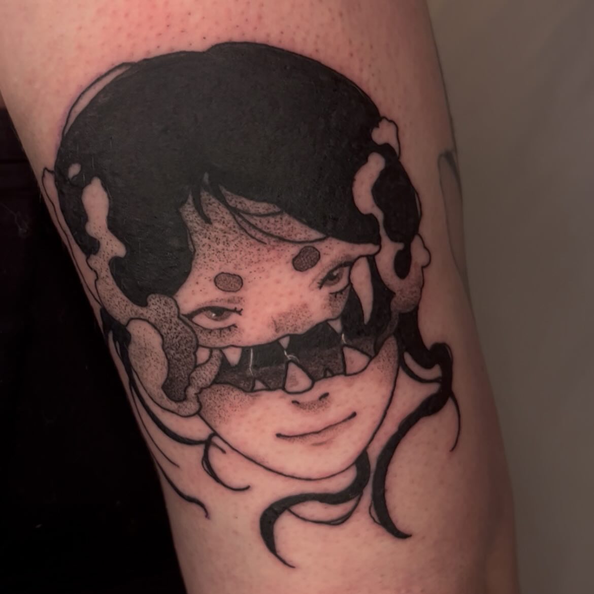 Tattoo by @pitypostcard — dotwork, black_and_grey