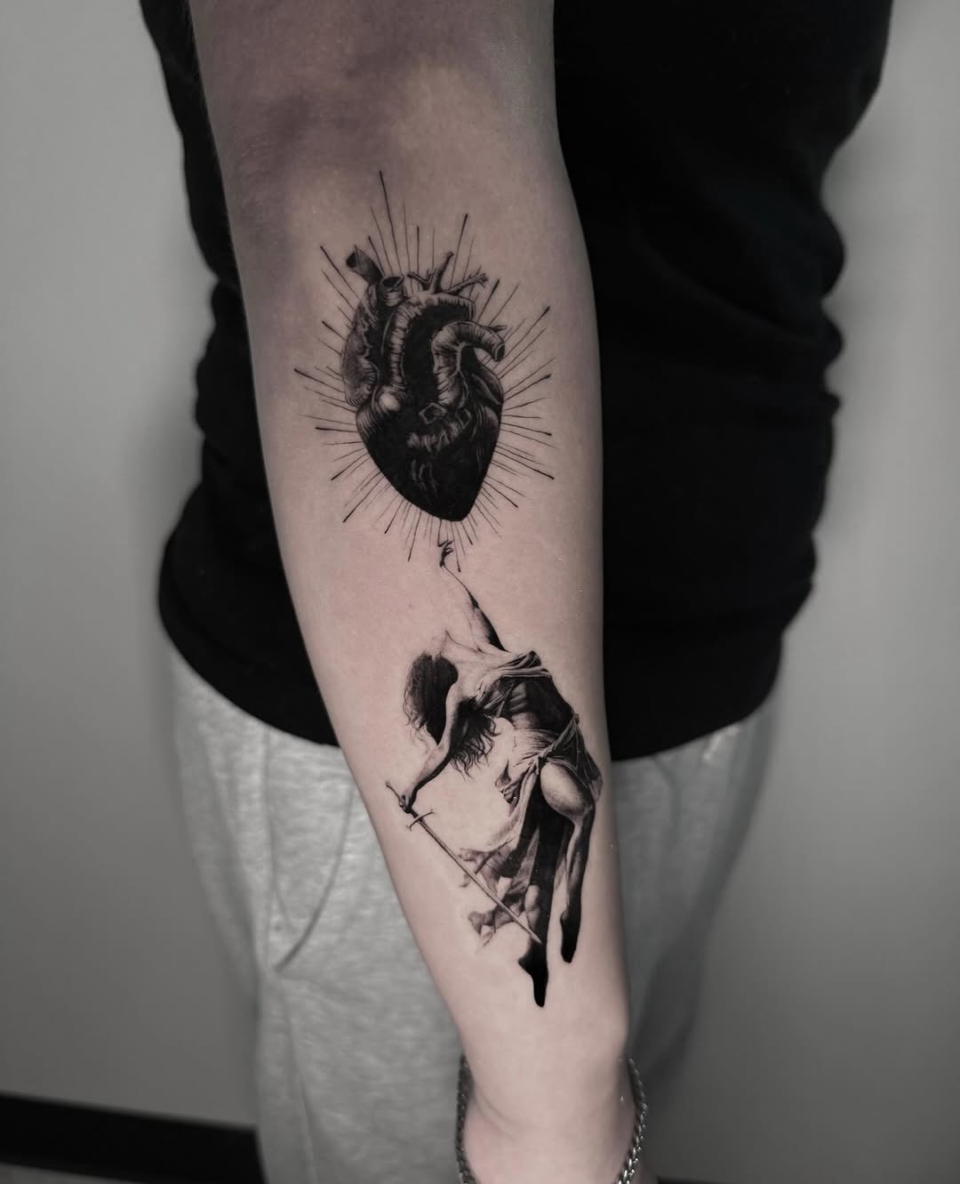 Tattoo by @hellishxtattoos โ realism, black_and_grey
