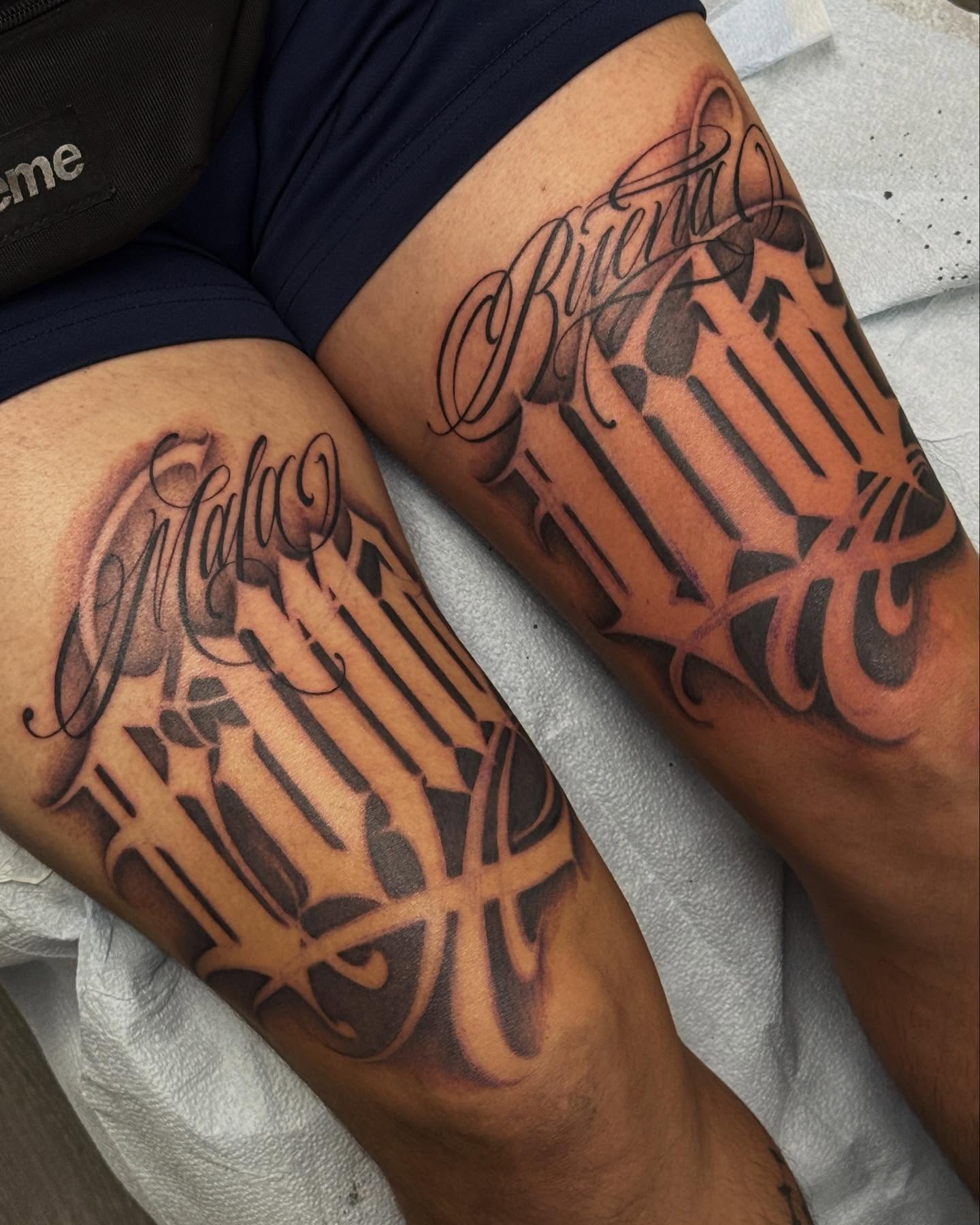Basketball black and grey tattoo on the forearm by Chicanocustomlettering