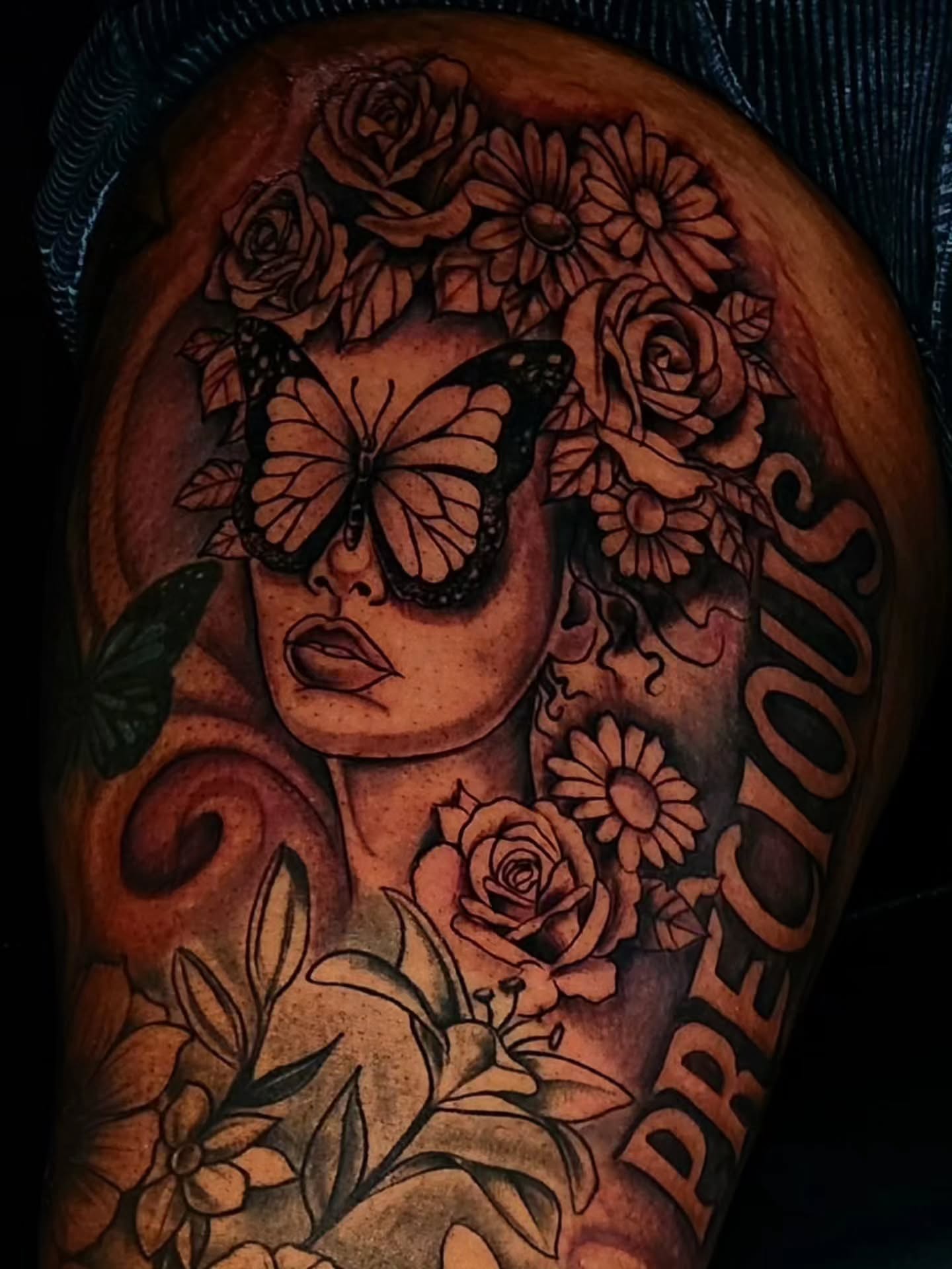 Woman with butterflies realism tattoo on the forearm by 🗣 No Minors🔞‼️‼️‼️